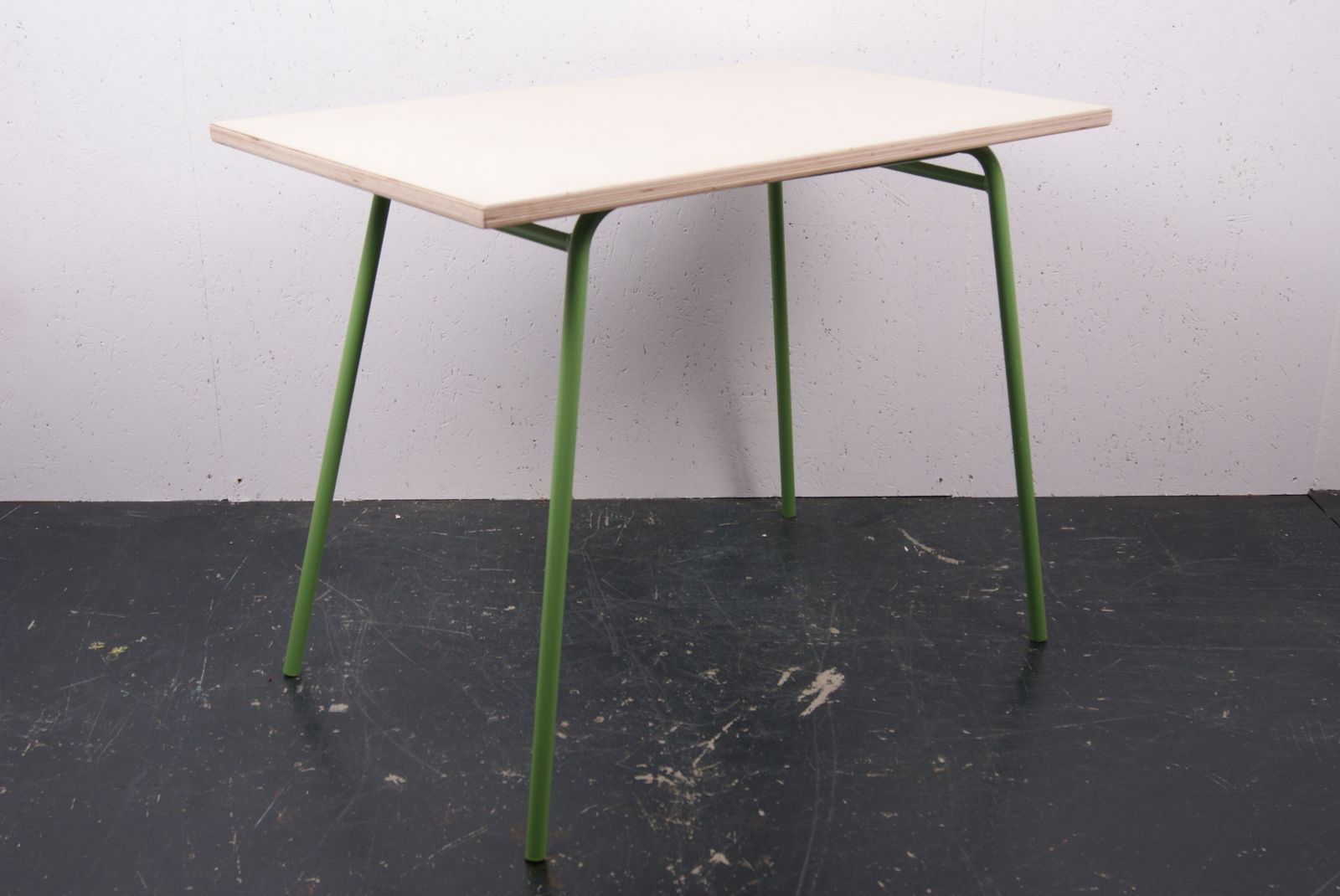 Green Metal Legged Table With Birch Ply Top photo furniture