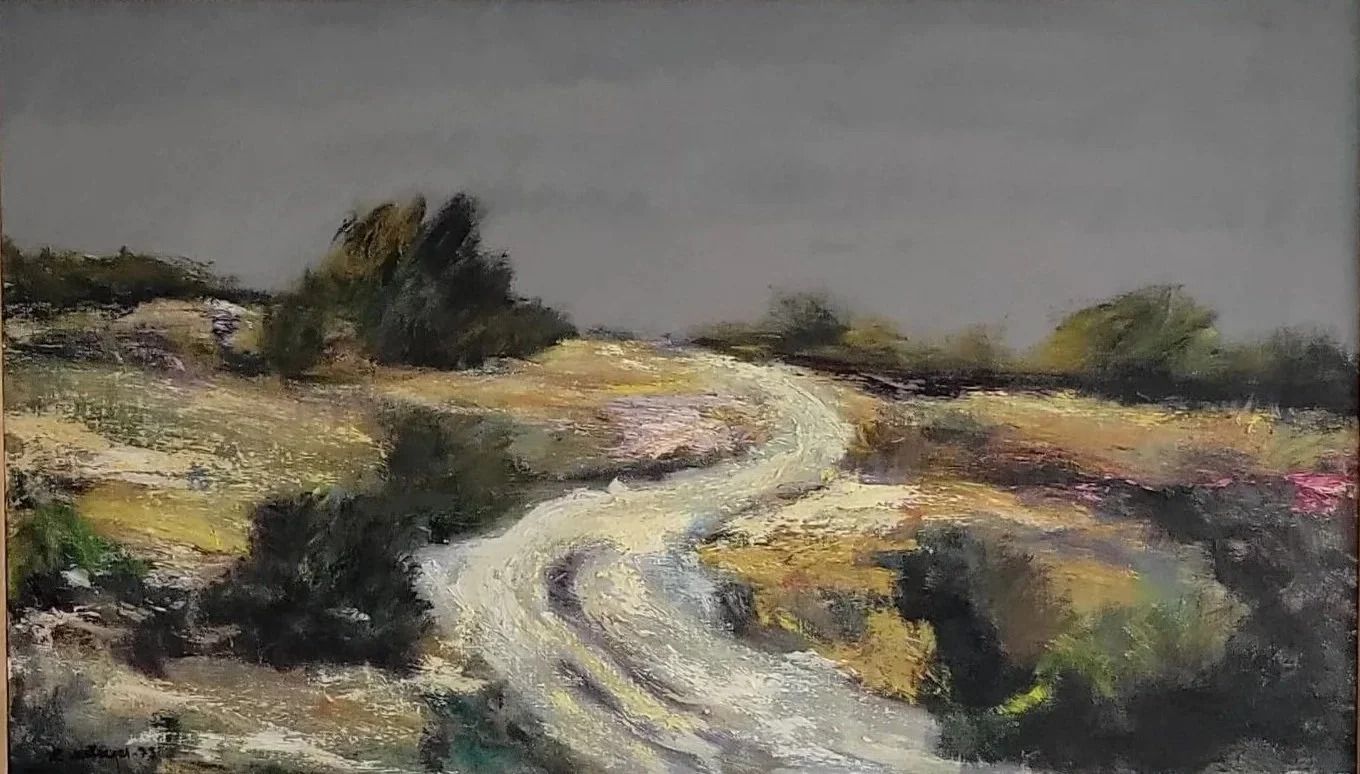 Road Through The Heath  Original Framed Mid Century Landscape Oil Painting photo 485.0