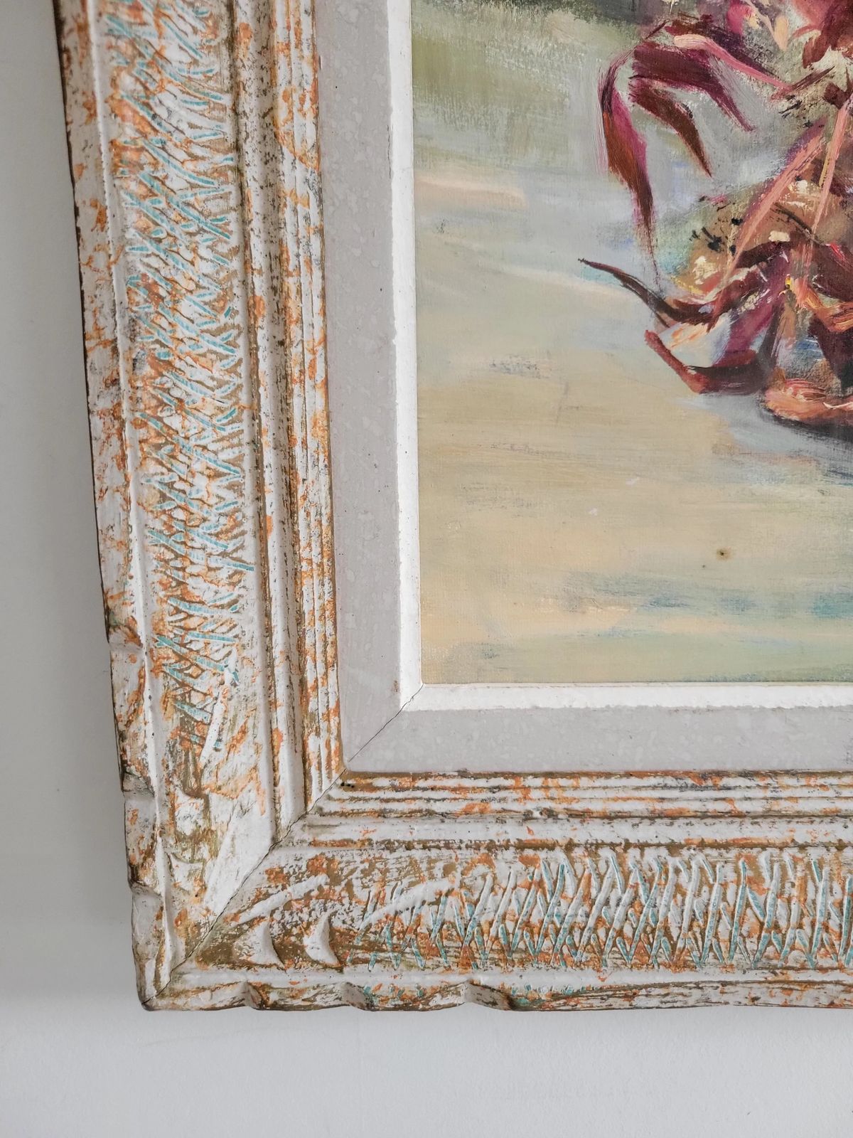 Wildflowers In An Ochre Vase Original Vintage Framed French Floral Study photo Art