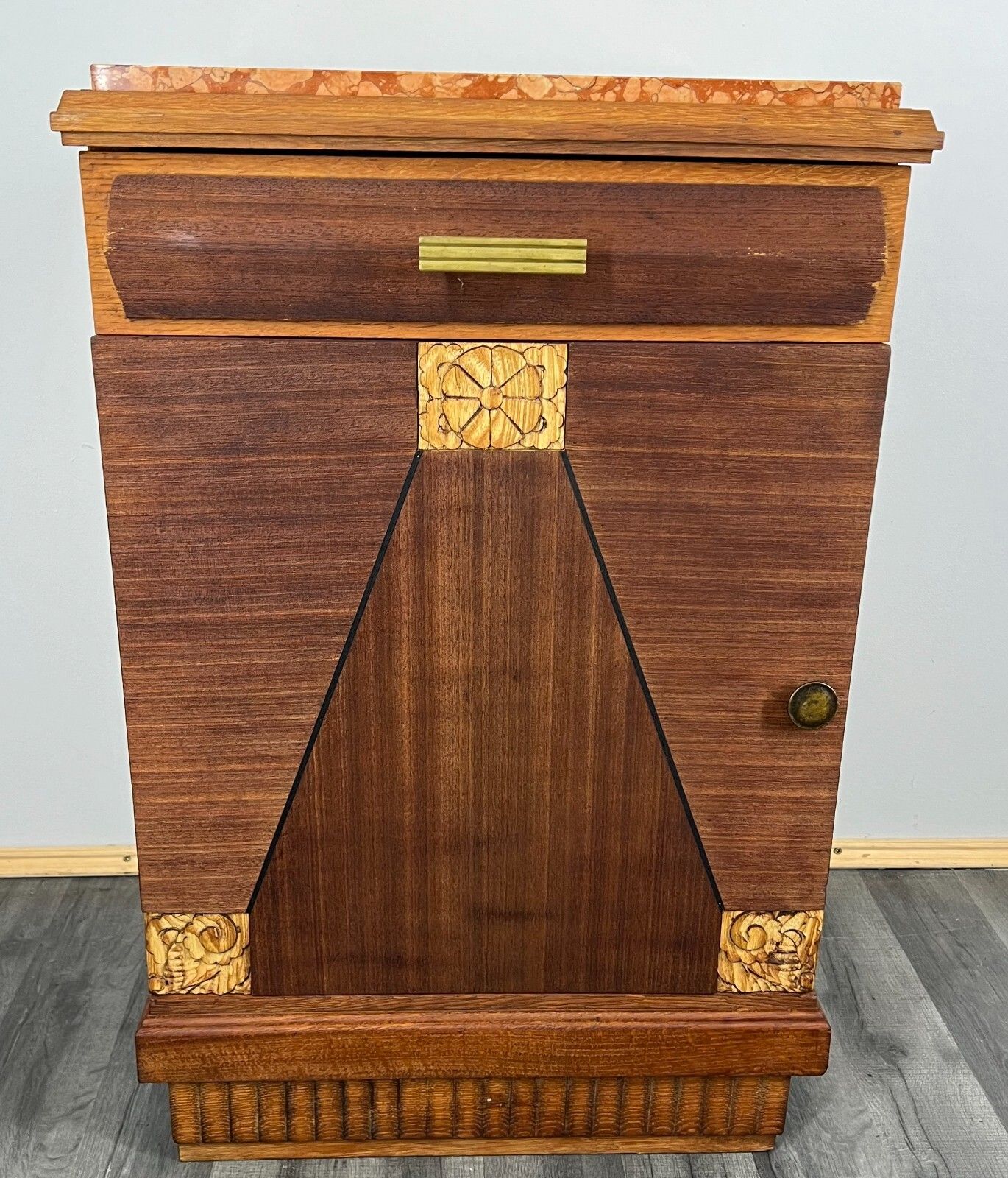 Cabinet Antique French Style Marble Top Bedside Table Carved Cupboard Lot 3099