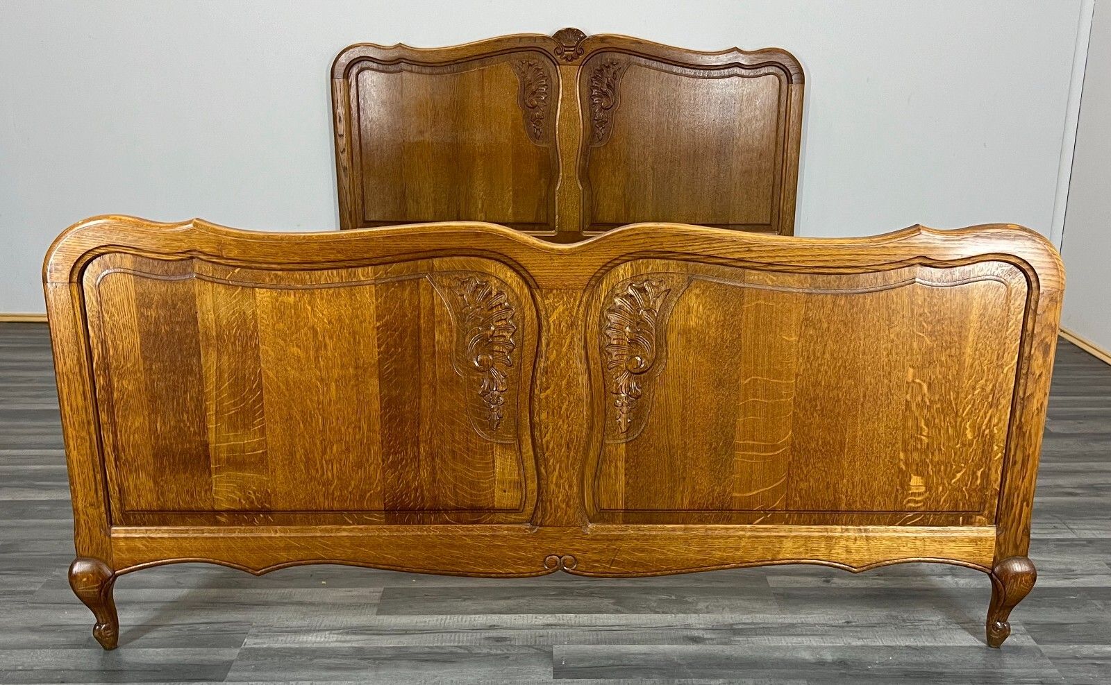Bed Vintage French Louis XVI Oak Double Bed Frame Carved Headboard Lot 3013 photo furniture