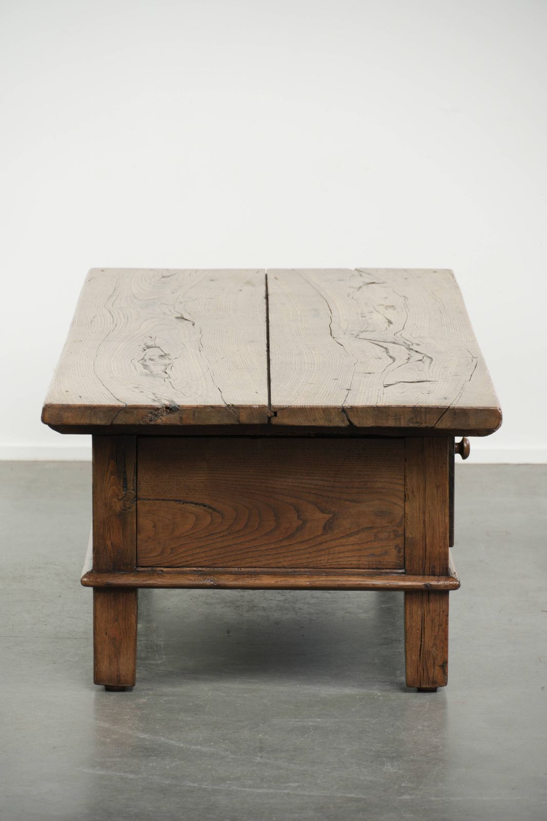 Antique 18th Century Southern European Coffee Table Made Of Chestnut Wood, Featuring 2 Drawers With A Beautiful Patina. photo for sale