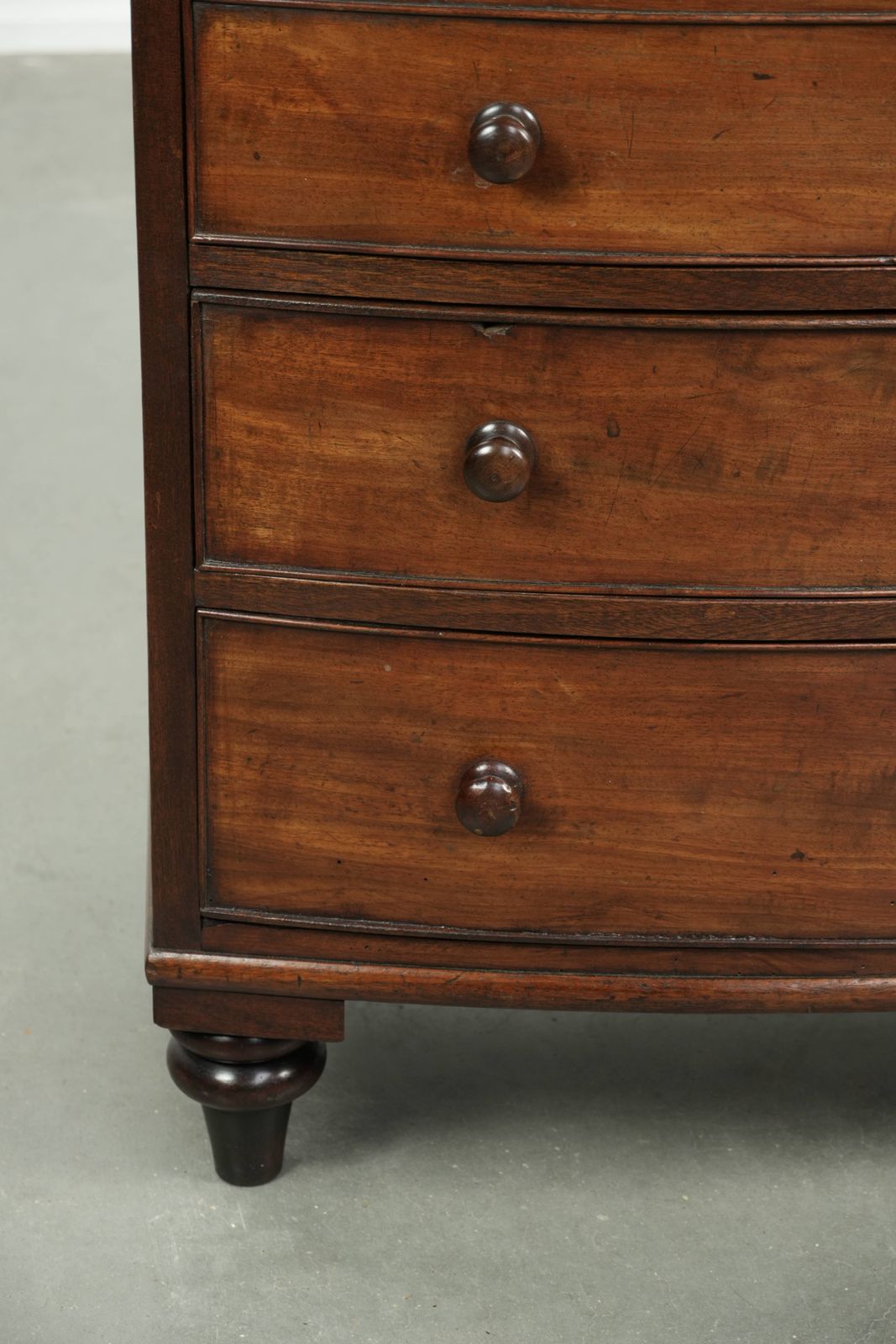 Furniture Antique 19th Century English Bow Front Chest Of Drawers In A Unique, Subtle Size With Beautiful Warm Colors. photo