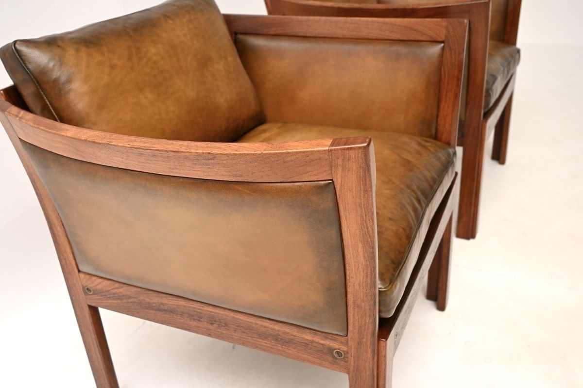 Pair Of Vintage Danish Rosewood And Leather Armchairs By Illum Wikkelso photo vintage