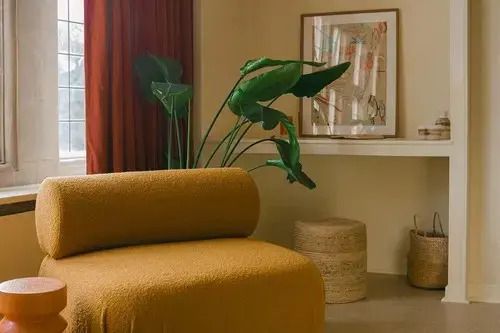 Pair Of Mid Century Modern Lounge Chairs   70s Style Mustard Armchairs photo furniture