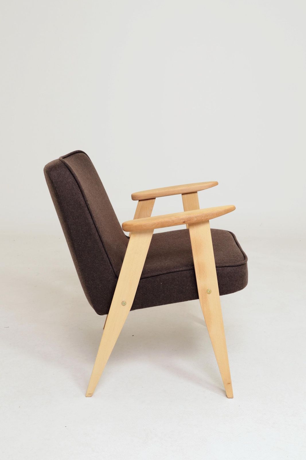 Lounge Chair Retro Style Cacao Wool Upholstery Natural Beech Wood photo furniture