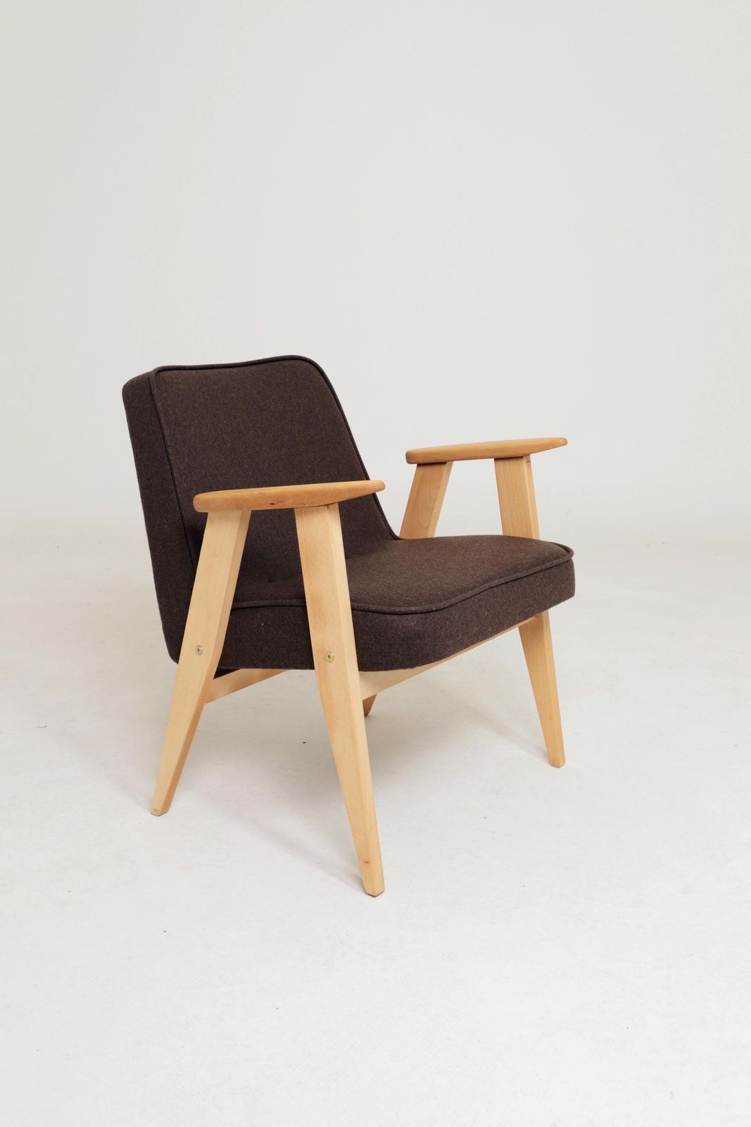Lounge Chair Retro Style Cacao Wool Upholstery Natural Beech Wood photo for sale