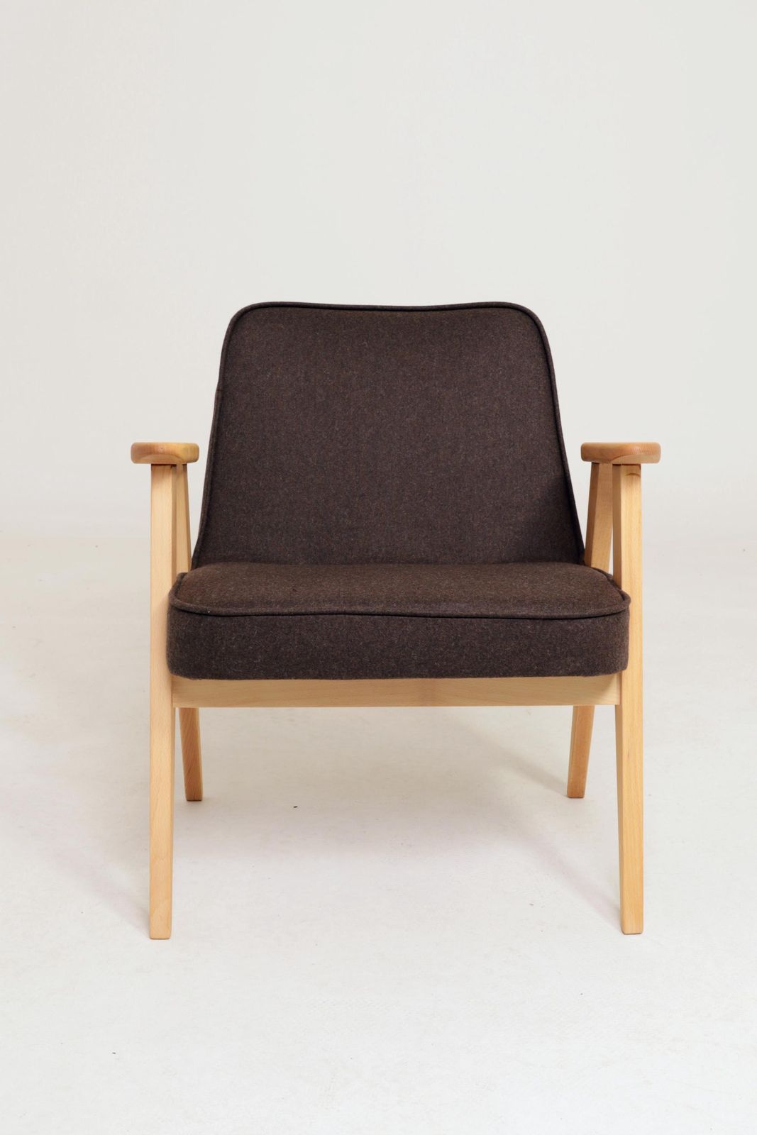 Lounge Chair Retro Style Cacao Wool Upholstery Natural Beech Wood photo buy