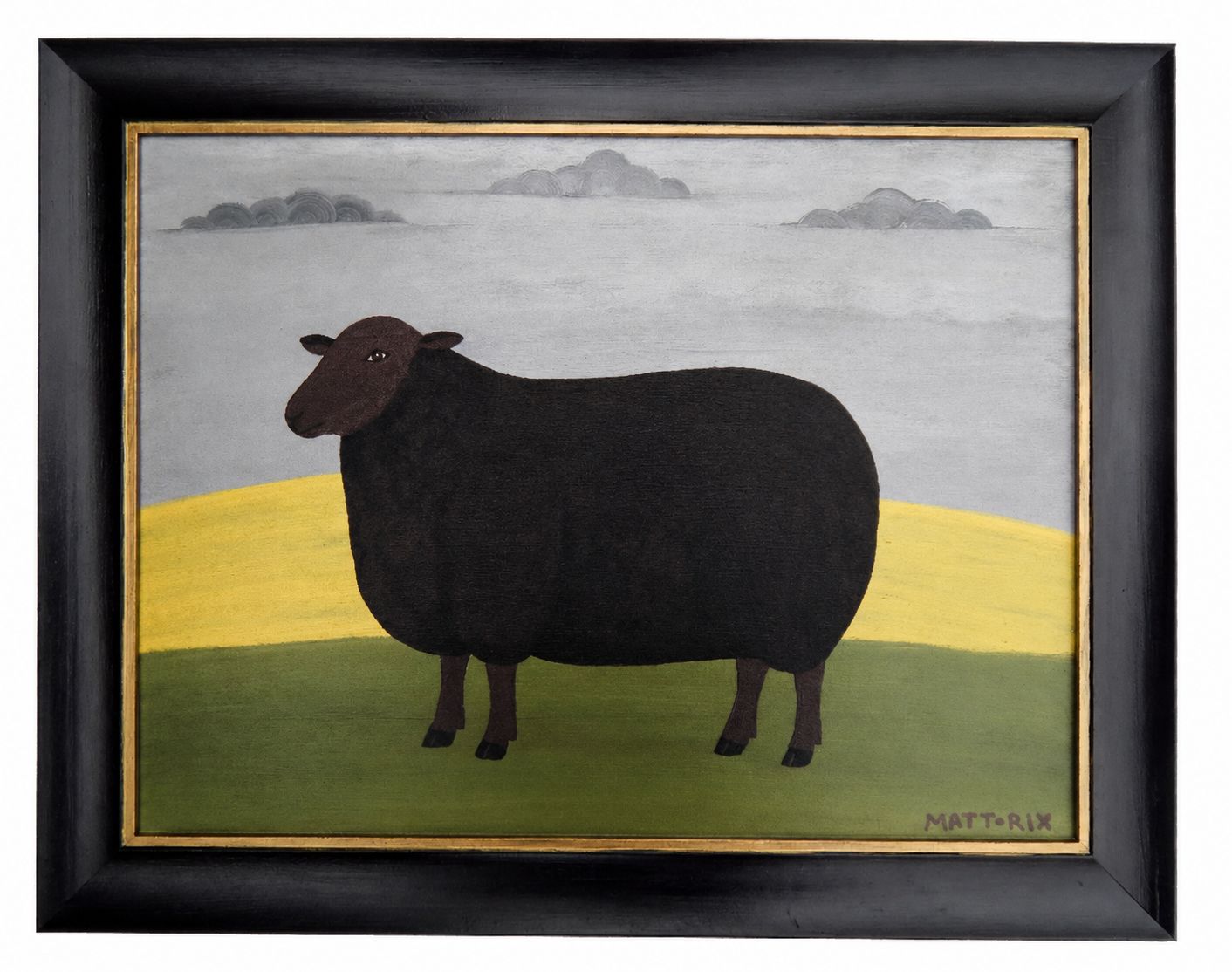 The Black Ewe British Folk Art Sheep Painting Naïve Animal Portrait In Hand Painted Frame photo vintage