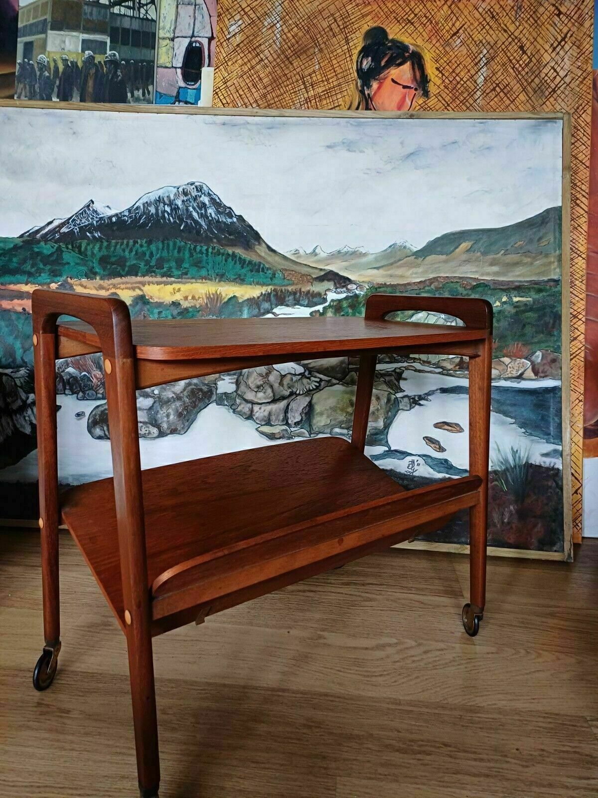 Vintage Mid Century Teak Veneer Serving Trolley For Opal Möbel, Germany 1960 photo Furniture