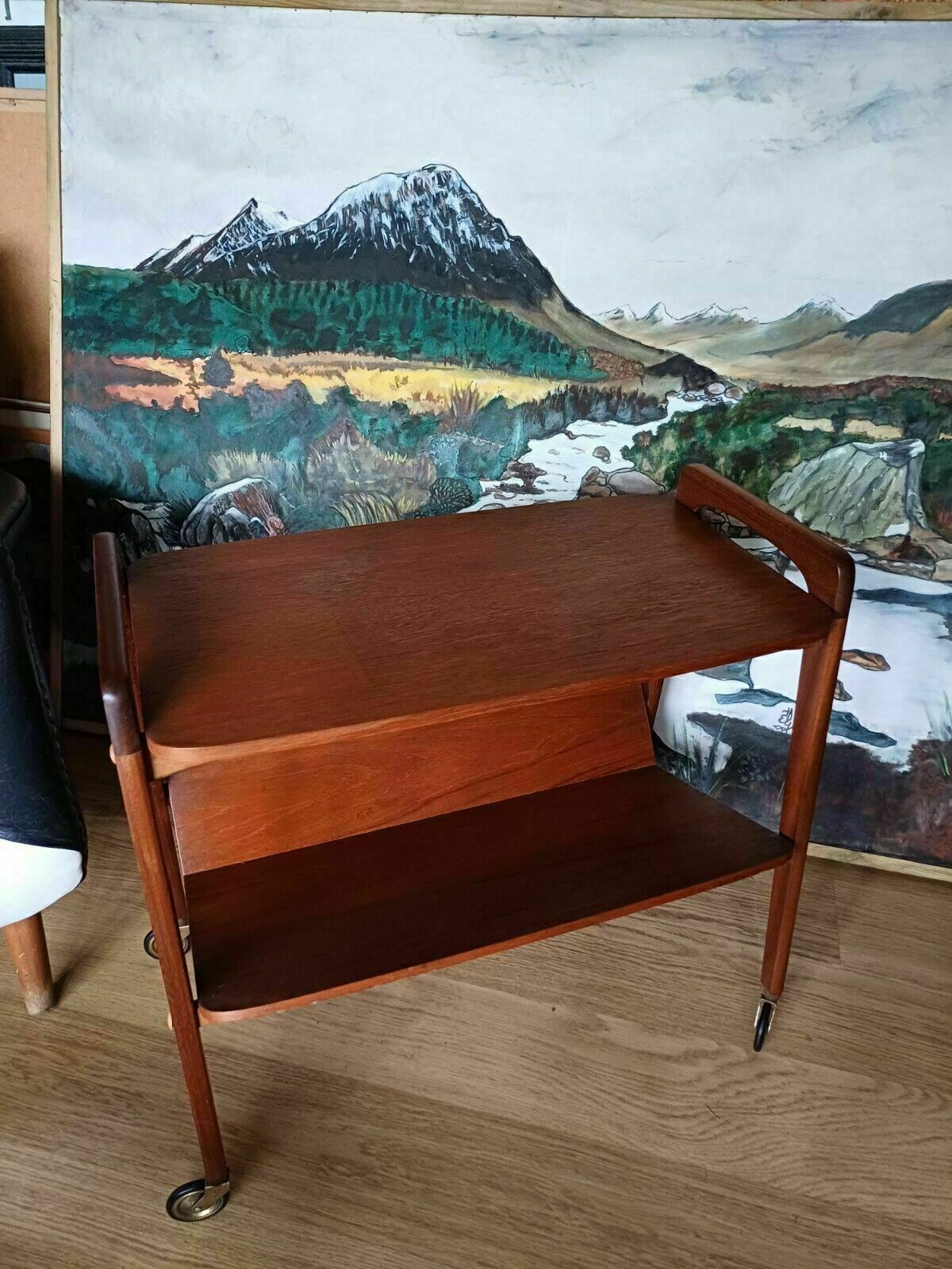 photo furniture Vintage Mid Century Teak Veneer Serving Trolley For Opal Möbel, Germany 1960