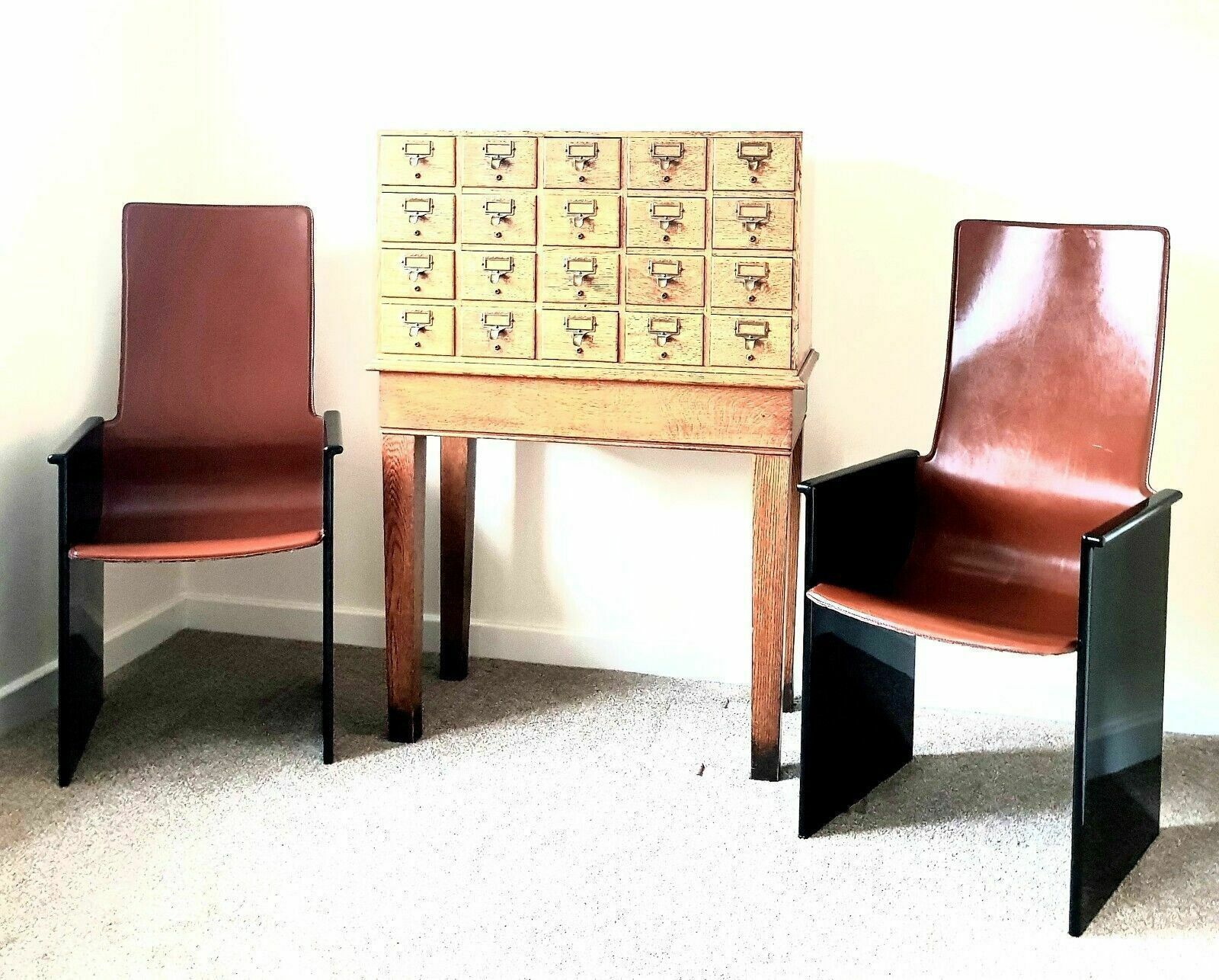 Afra & Tobia Scarpa Set Of Six Torcello Chairs In Leather And Wood By Stildomus photo furniture