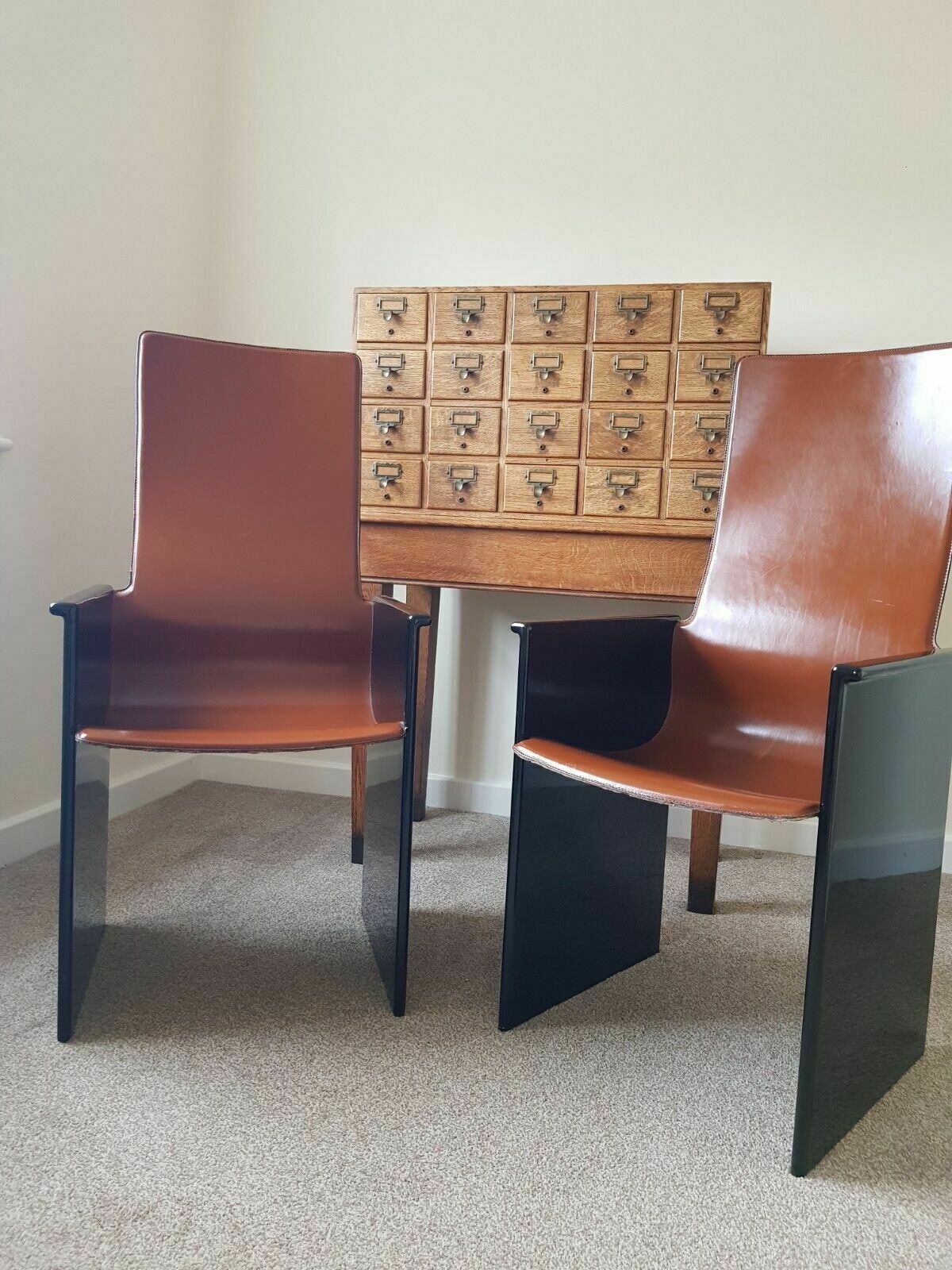 Afra & Tobia Scarpa Set Of Six Torcello Chairs In Leather And Wood By Stildomus photo 1500.0