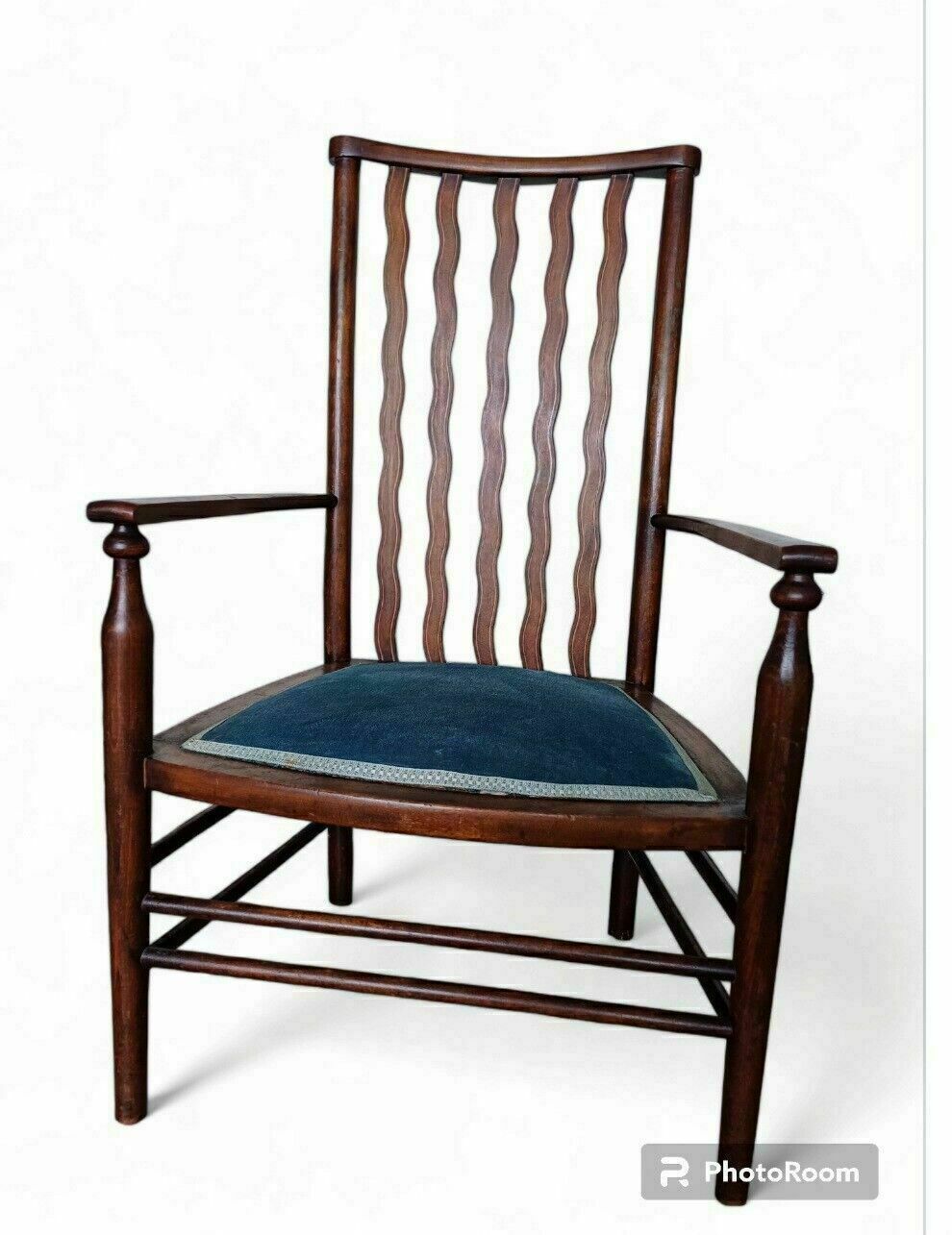 A Rare Liberty Wavy Stickback Brass Inlaid Antique Armchair