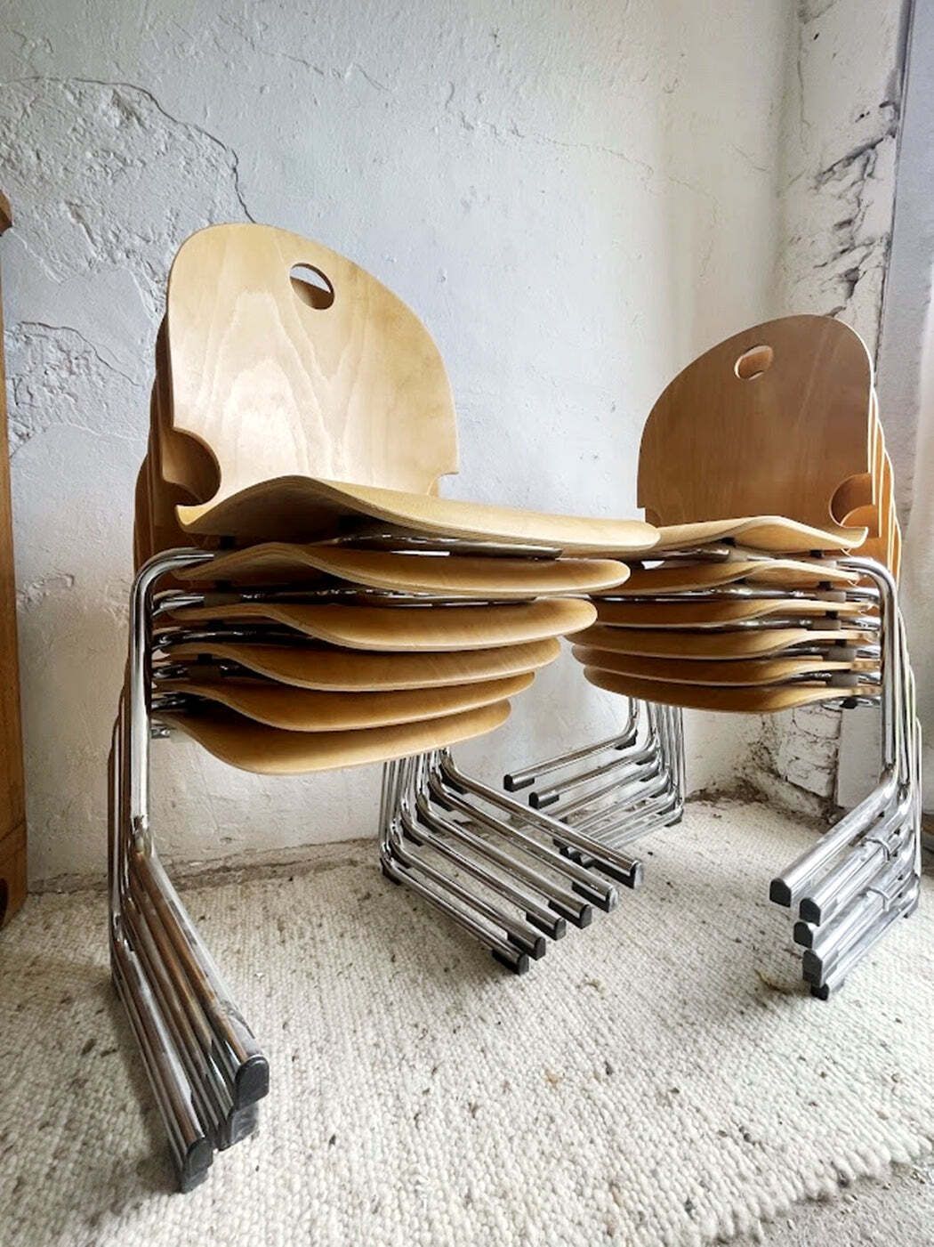 photo furniture Mid Century Stacking Chair Bentwood And Chrome France 1980s