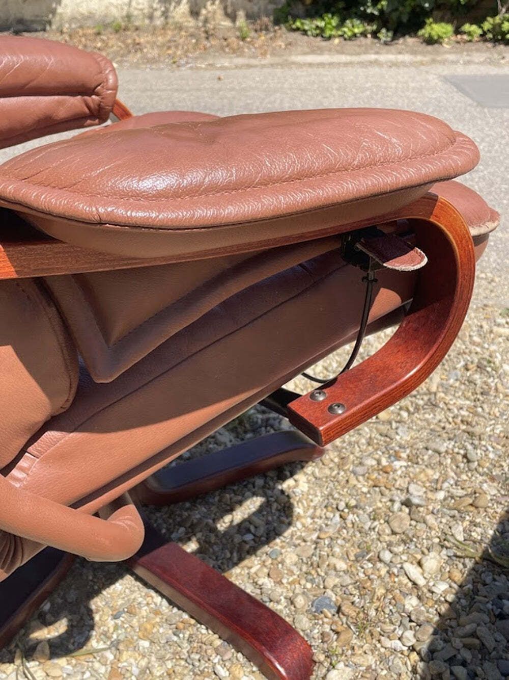 Scandinavian Brown Leather Recliner Lounge Chair With Ottoman, Circa 1990 photo vinterior