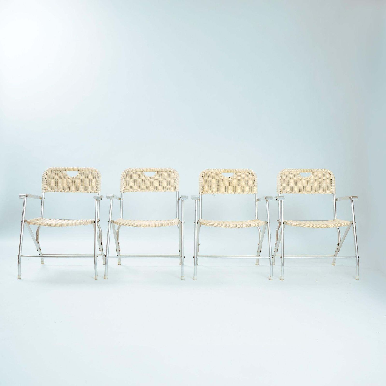 4 Mid Century Tossa Wicker Folding Garden Chairs By Hilbrant, Italy, 1960s photo furniture