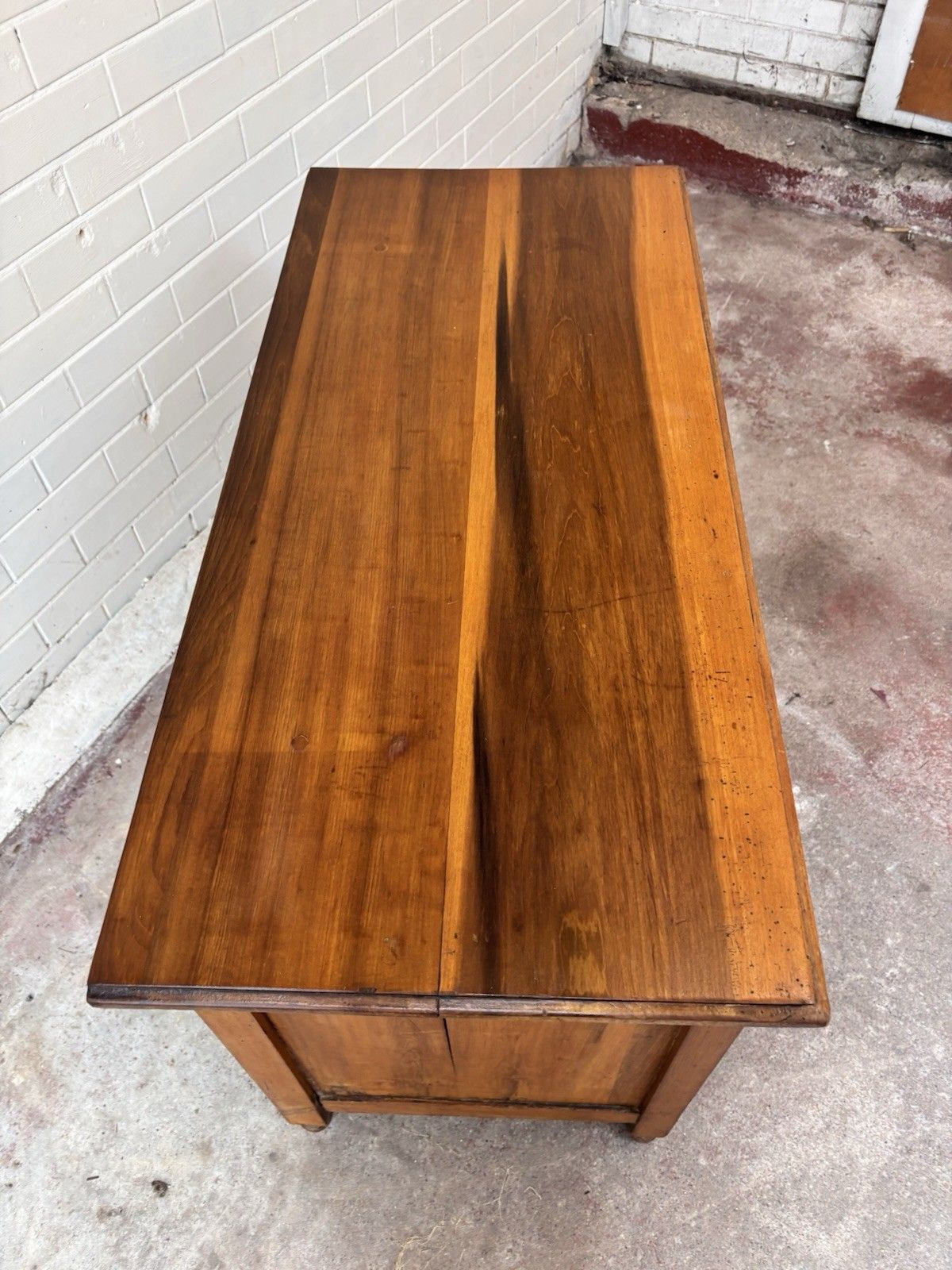 Furniture Lovely Low Chest Of Drawers. Satin Walnut With Brass Handles. photo