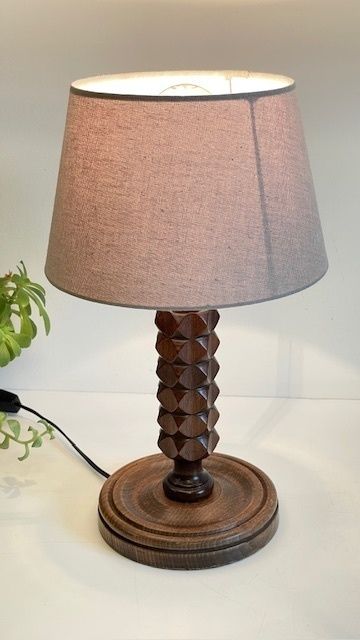 Lampe Bois Géométrique Façon Charles Dudouyt Vintage photo Lighting