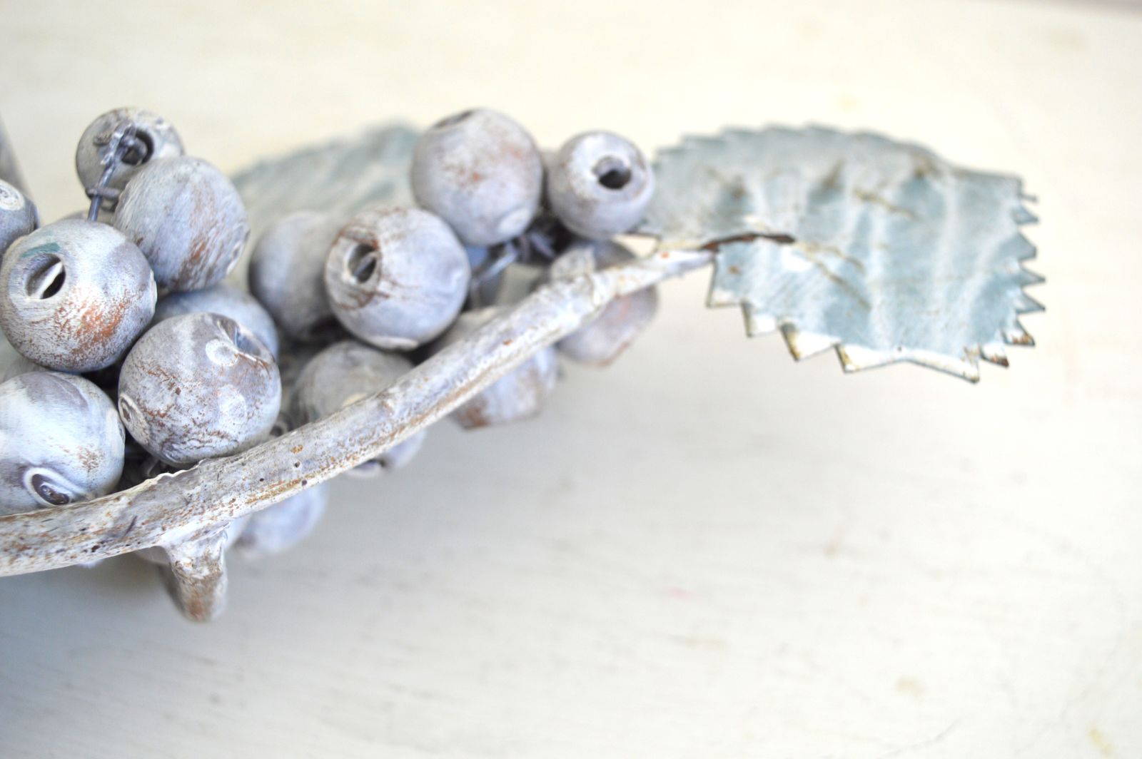 Rare Vintage Grapevine Metal Candle Holder With Blue‑Green Leaves photo 58.0