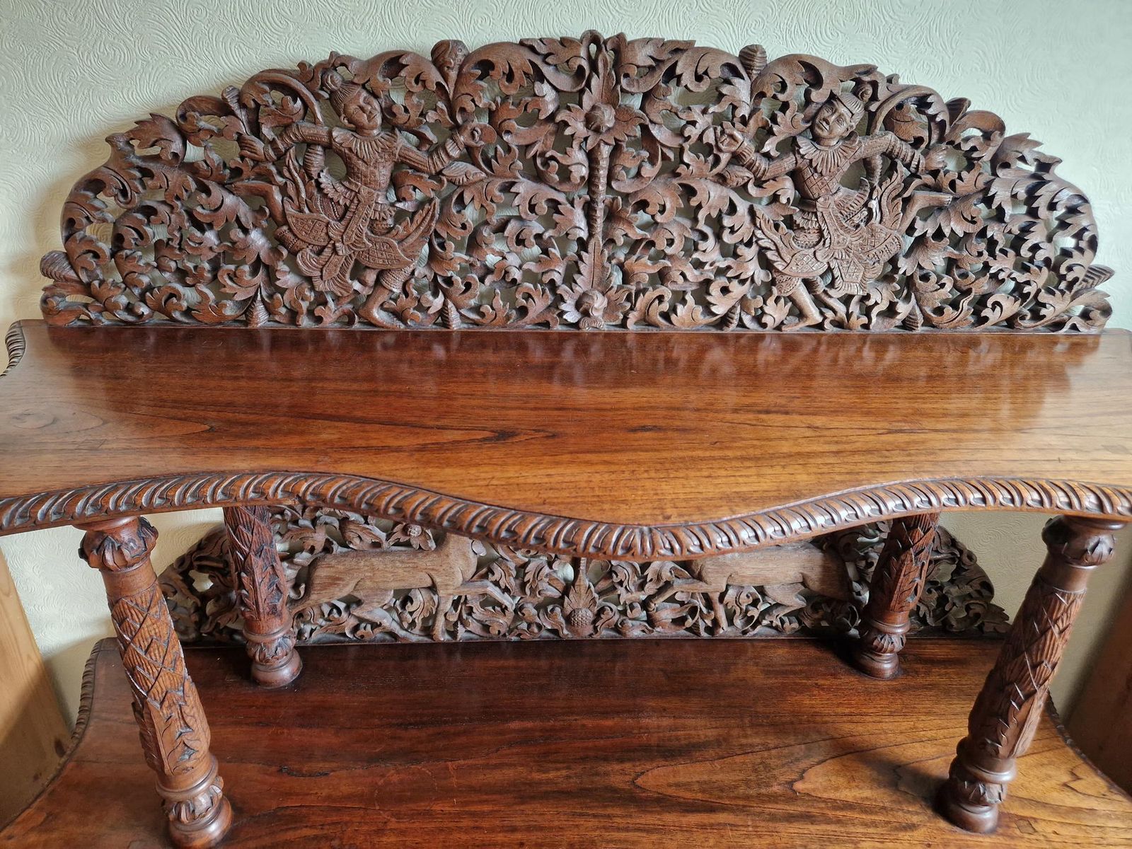 Late 19th Century Burmese Teak Display Cabinet (Deep Pierced Carving) photo furniture