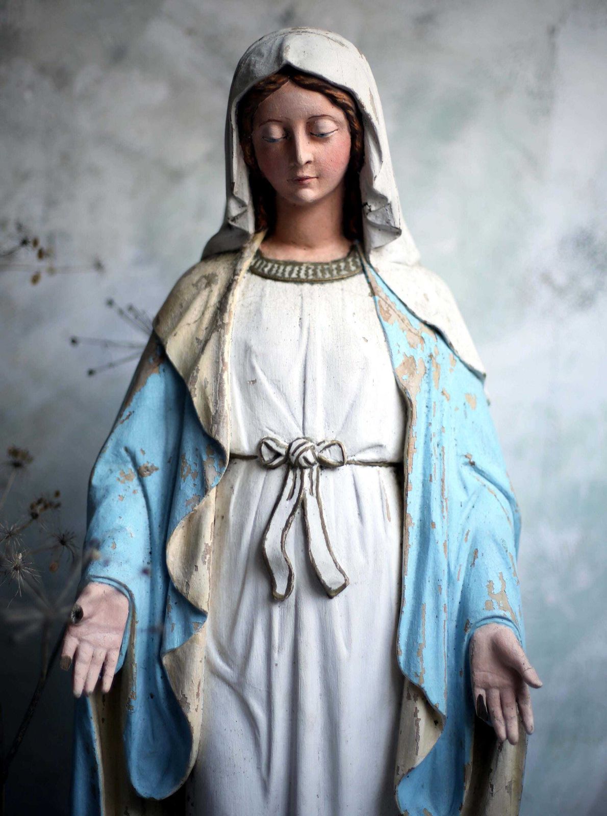 Huge Antique French Madonna Church Statue Large Wooden Polychrome Virgin Mary photo buy