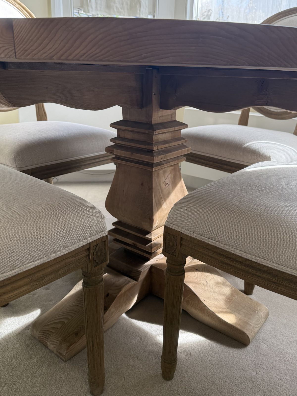 Restoration Hardware Salvaged Wood Round Trestle Dining Table + 4 X Rh Round Back Chairs photo furniture
