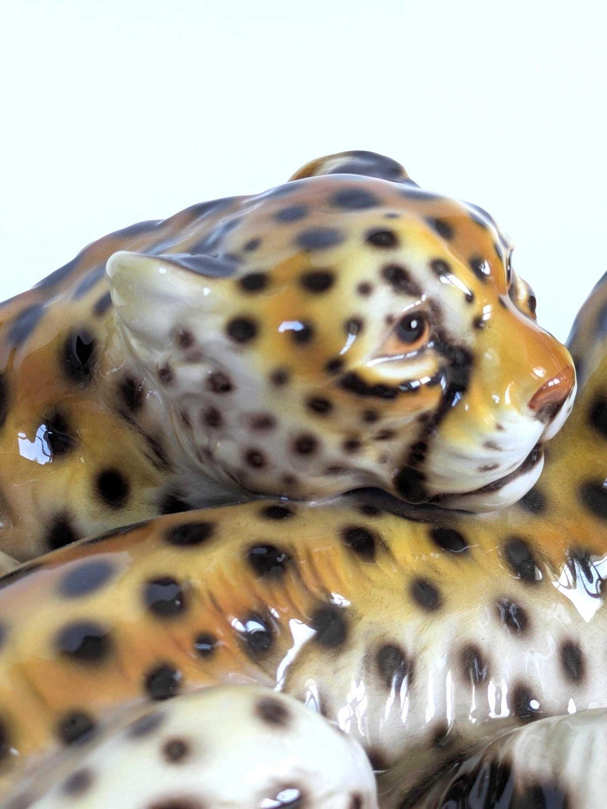 photo for sale Large Italian Porcelain Leopard Pair Sculpture Mcm Hollywood Regency Ronzan Style