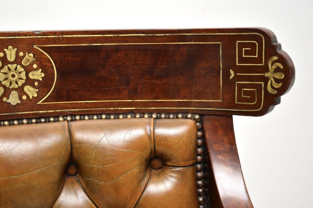 photo furniture Pair Of Antique Regency Period Brass Inlaid Mahogany And Leather Armchairs