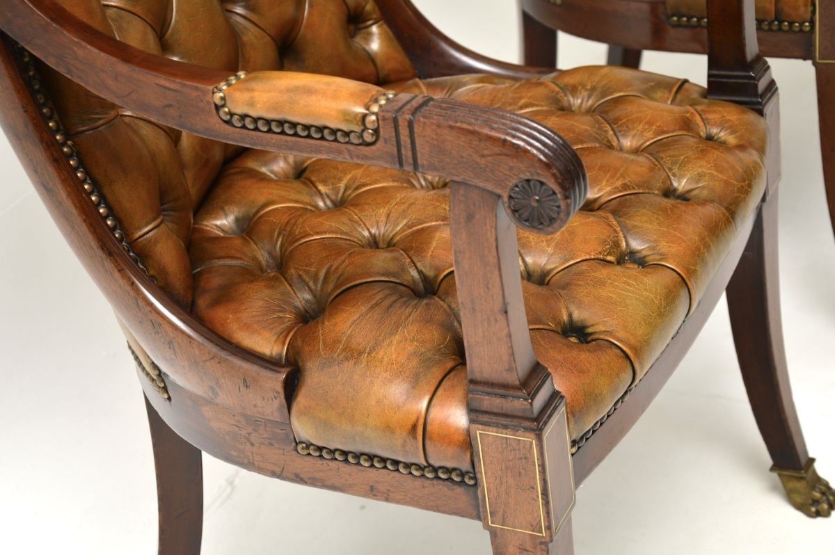photo vinterior Pair Of Antique Regency Period Brass Inlaid Mahogany And Leather Armchairs
