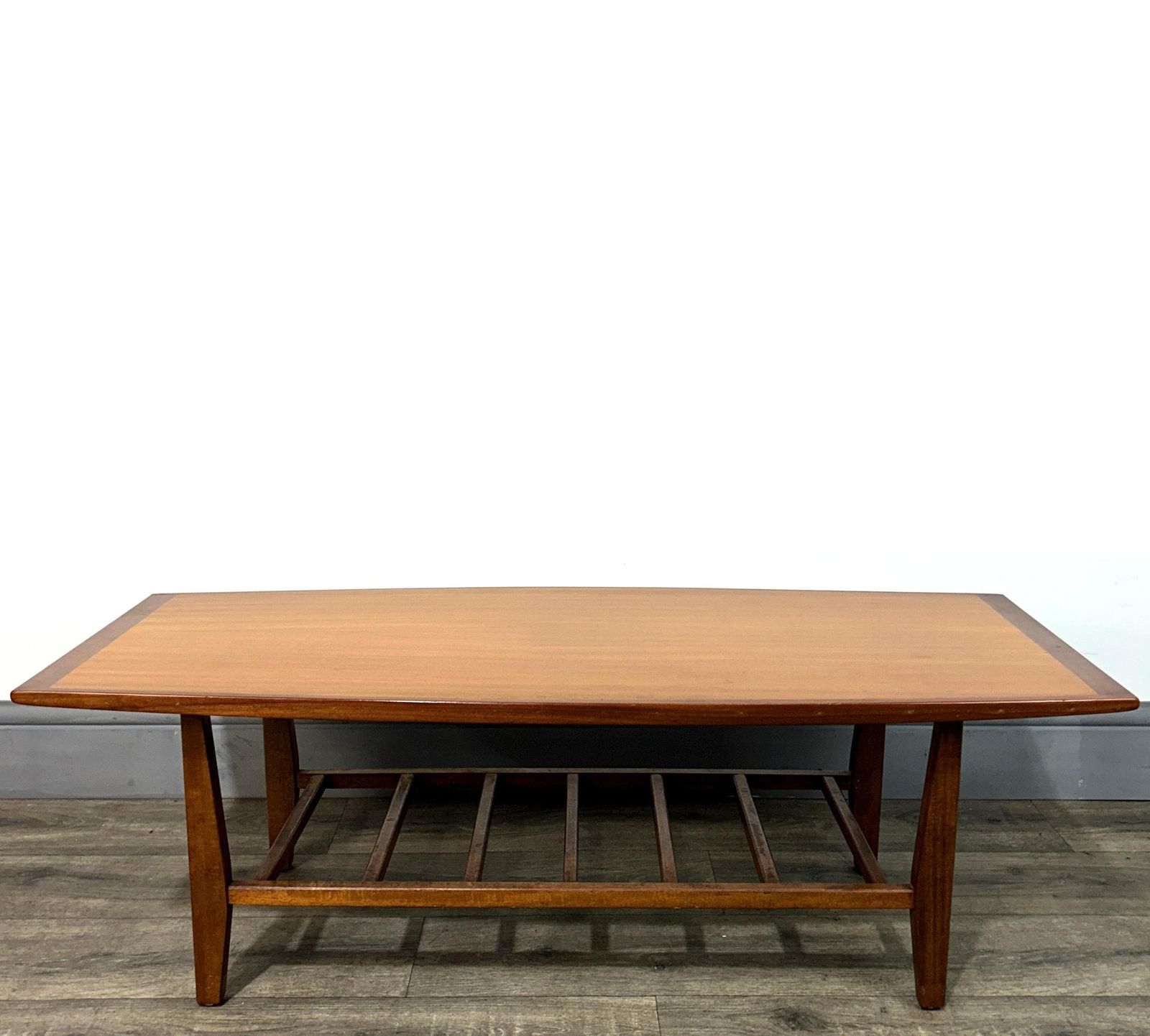 Stylish Mid Century Teak/Oak Coffee Table With Ladder Mag Rack C1960's photo for sale