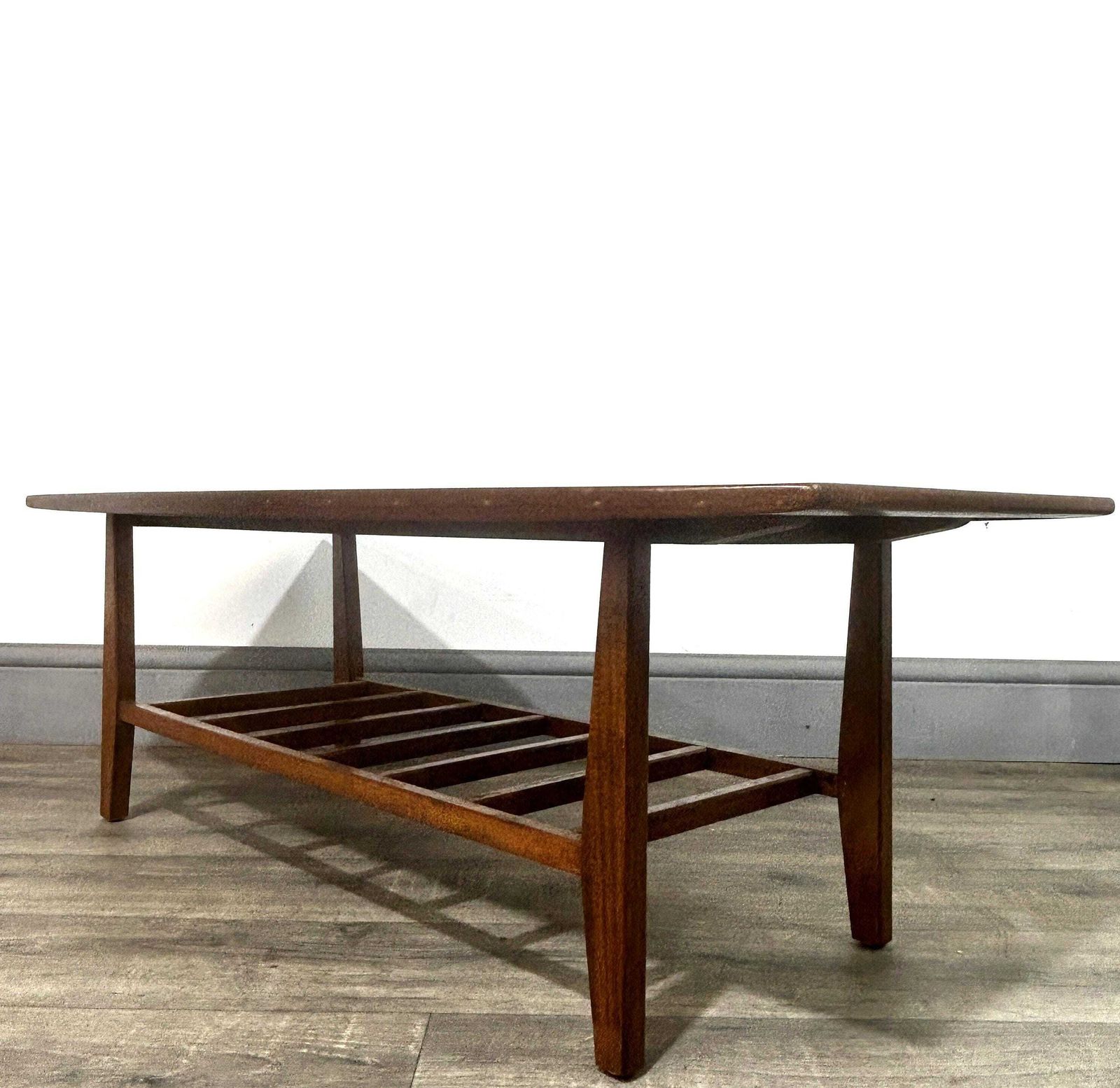 Stylish Mid Century Teak/Oak Coffee Table With Ladder Mag Rack C1960's photo vinterior