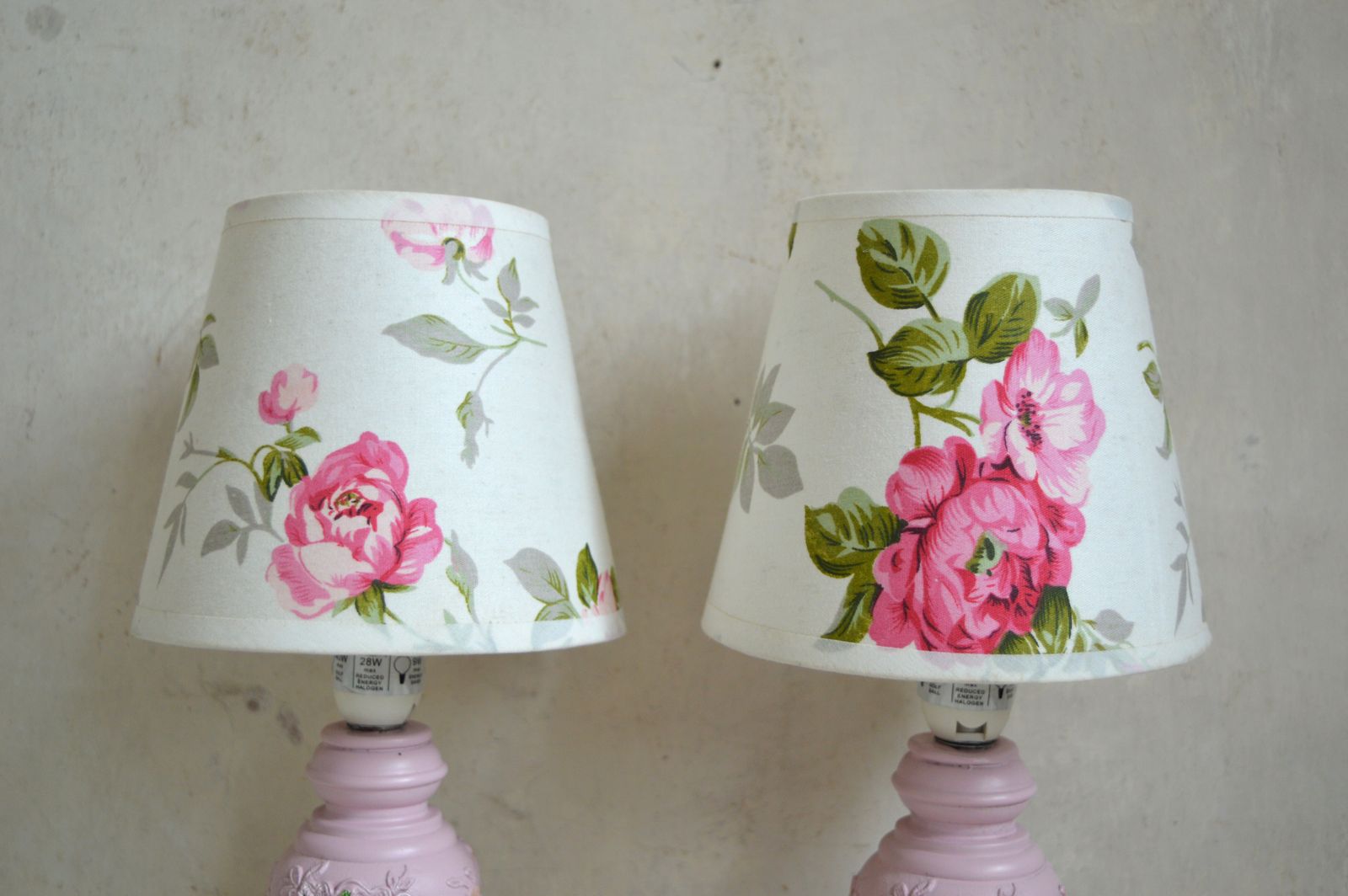 Rare Pair Pink Floral Table Lamps – Shabby Chic Rose Lampshades   In Line Switch Lighting photo buy