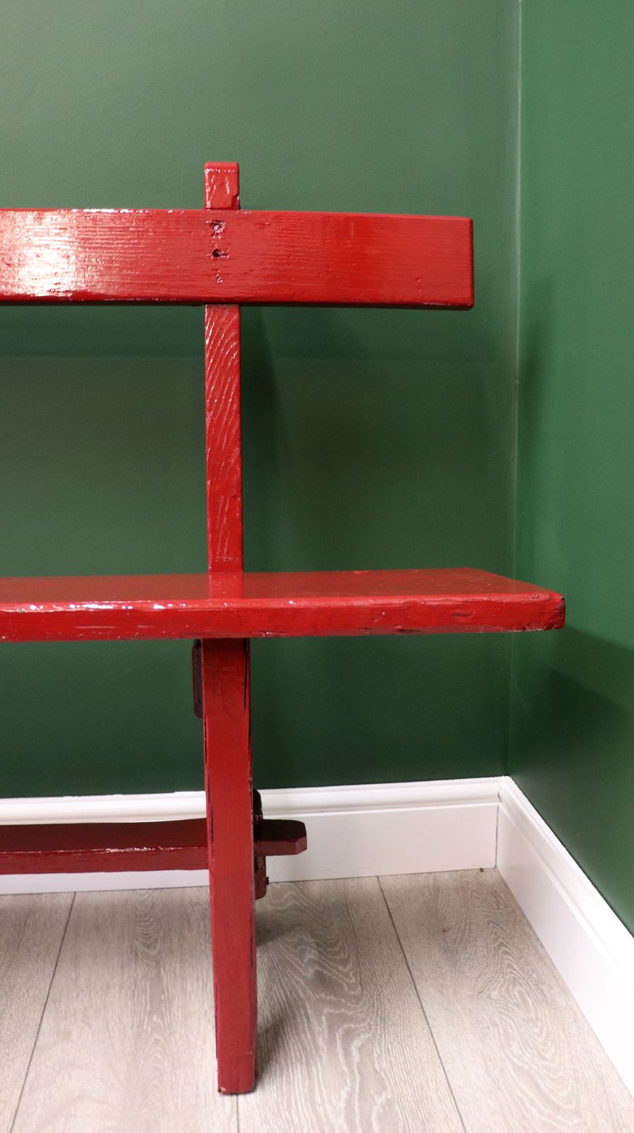 photo furniture A Lovely Red Painted Wooden Bench, Later Inscribed With Croston.