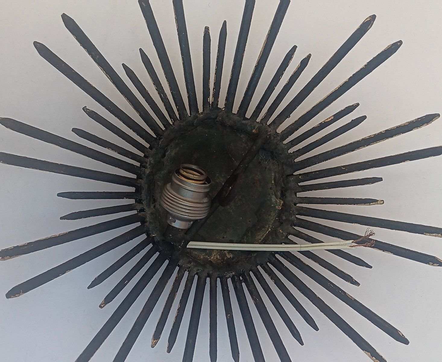Small Spanish Gold Leaf Gilt Metal Sunburst Fixture Or Sconce, 1960s photo for sale