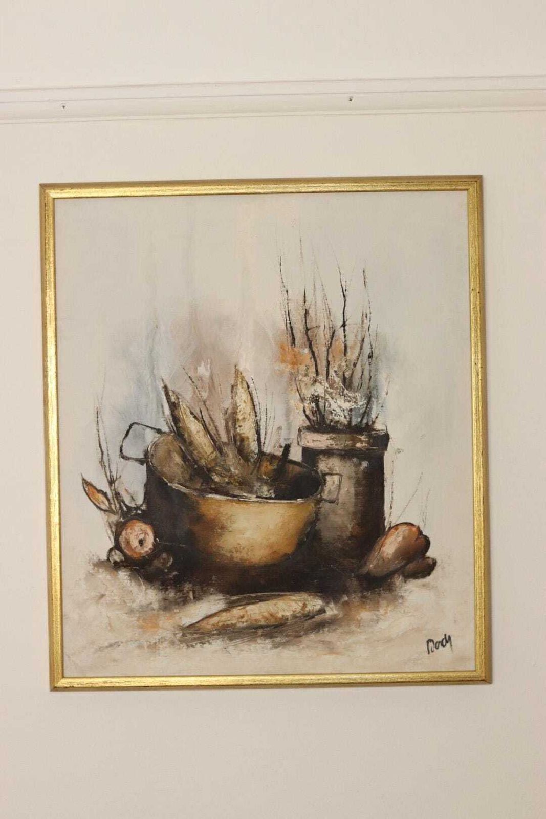 Original Swedish Mid Century Oil On Canvas" Still Life Composition"  Vintage And Framed