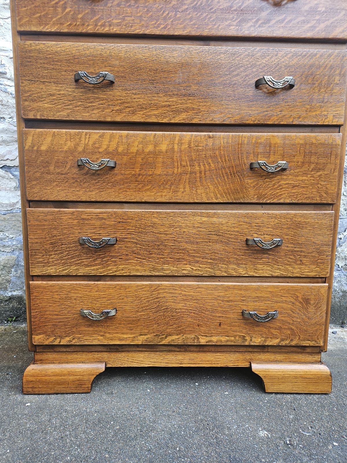 Vintage Oak Chest Of Drawers: Five Drawer Tallboy Cabinet photo for sale