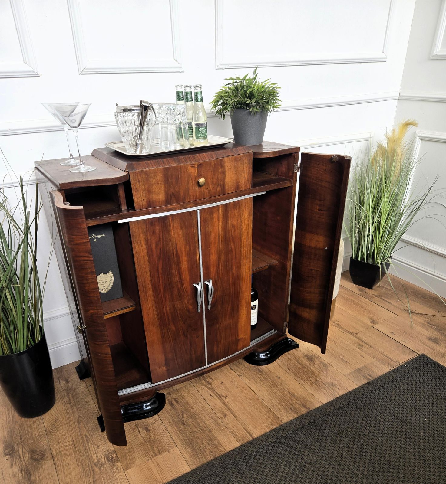 Italian 1940s Art Deco Mid Century Walnut Burl Dry Bar Cabinet photo Furniture
