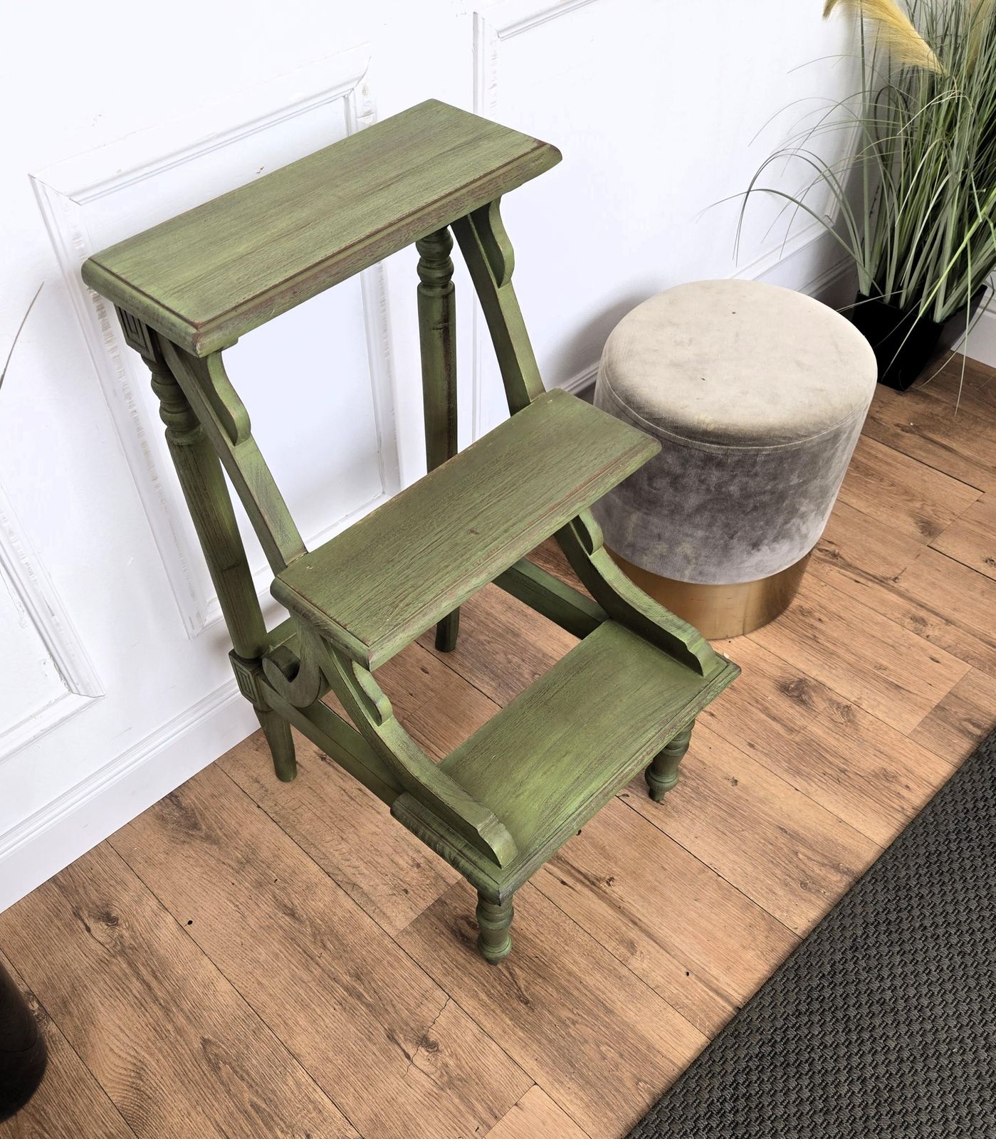 Tuscany Italian Country Carved Painted Wood 3 Step Library Ladder photo buy