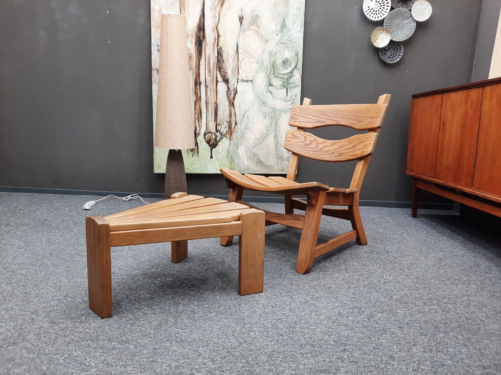 Brutalist Oak Armchairs And Footstools By Awa Holland For Awa Meubelfabriek, 1979, Set Of 4 photo 1254.0