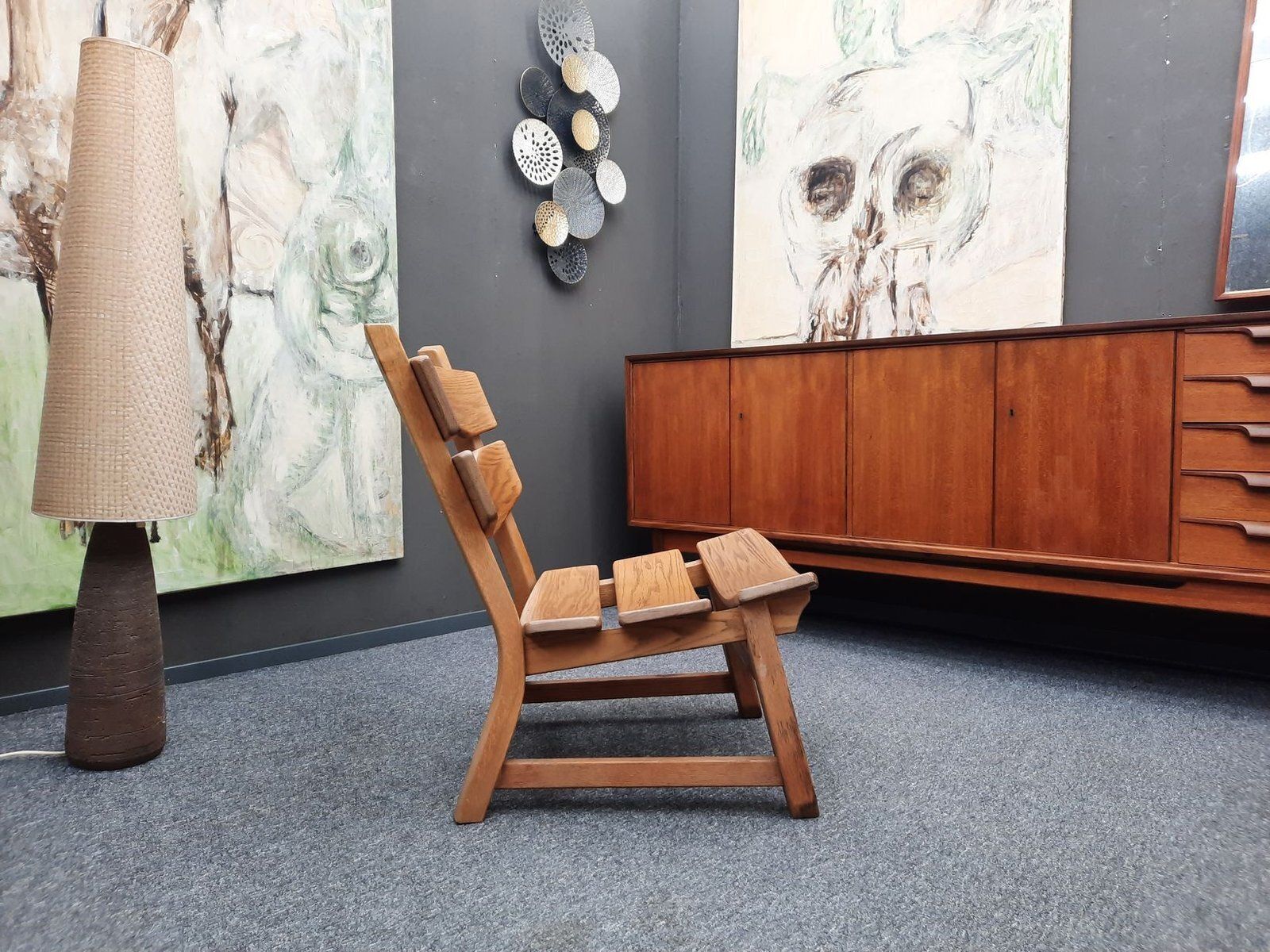 Brutalist Oak Armchairs And Footstools By Awa Holland For Awa Meubelfabriek, 1979, Set Of 4 photo vintage
