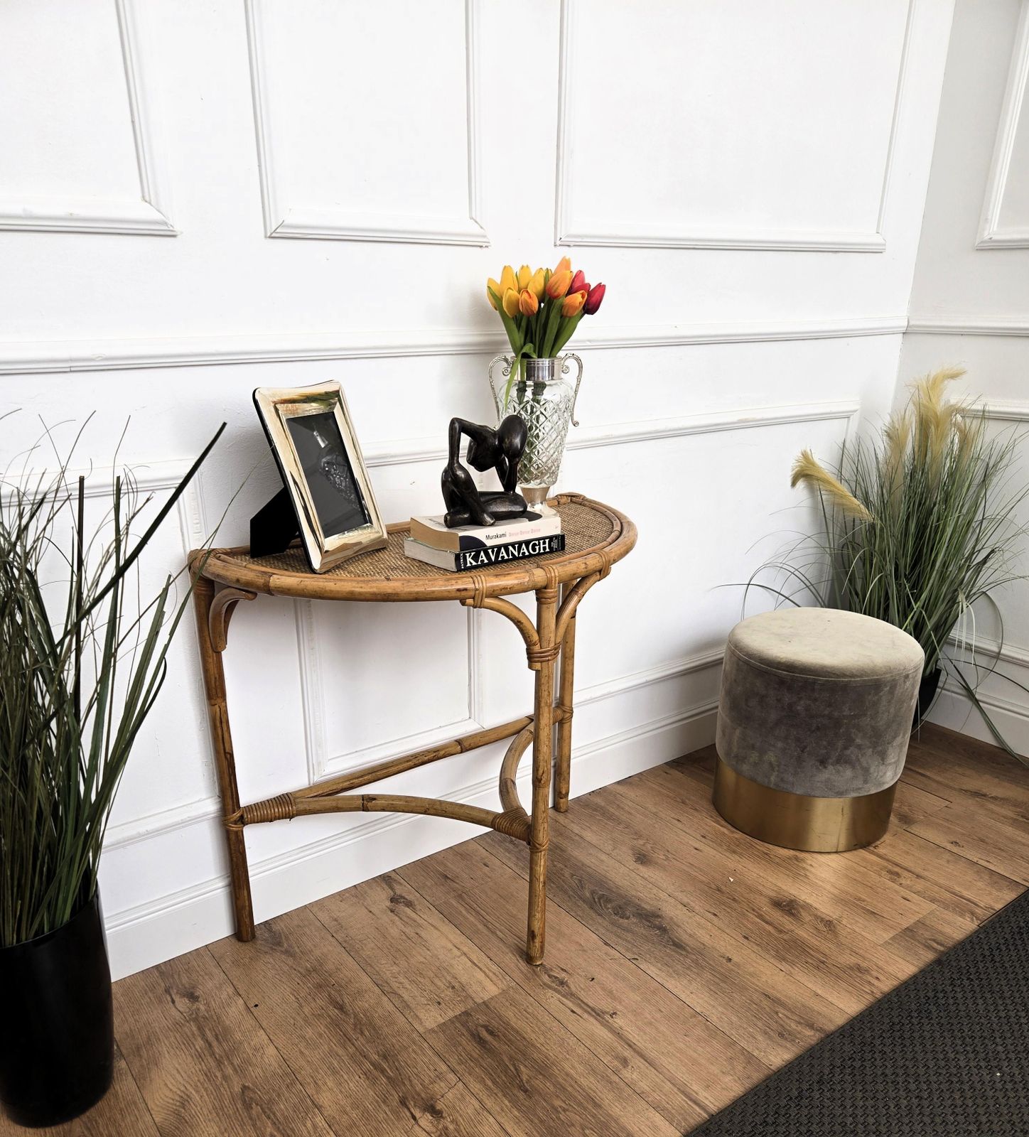 1960s Italian Bamboo Rattan Bohemian French Riviera Wall Console Table photo Furniture