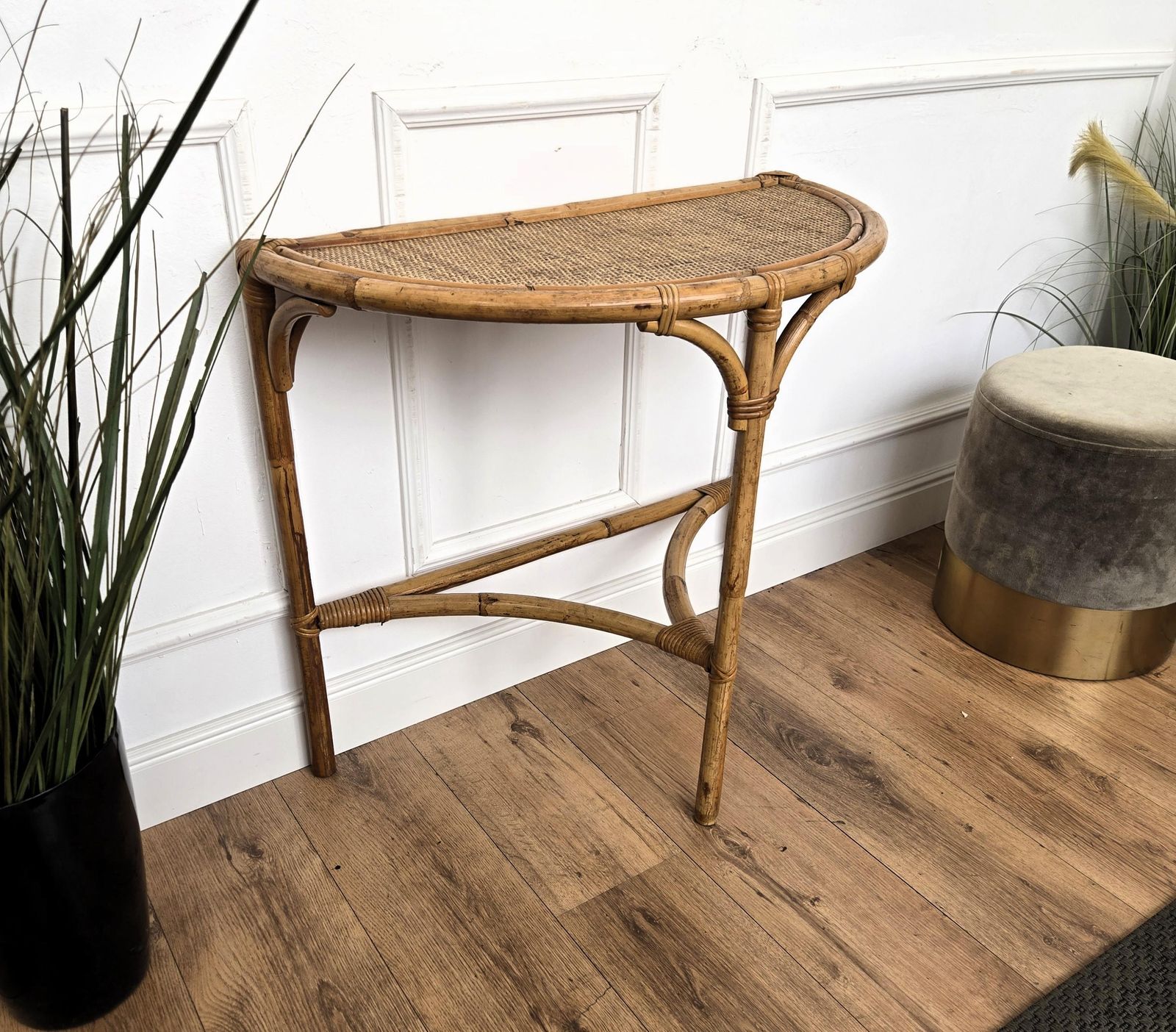 1960s Italian Bamboo Rattan Bohemian French Riviera Wall Console Table photo buy