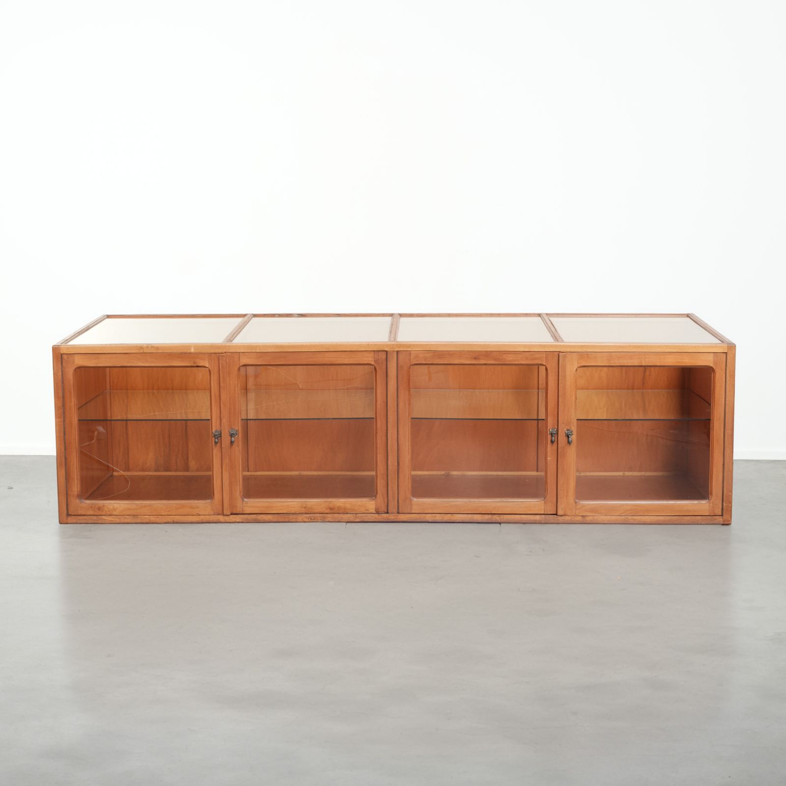Particularly Nice And Large Vintage Wooden Counter/Display Cabinet/Showcase With 4 Doors And Glass