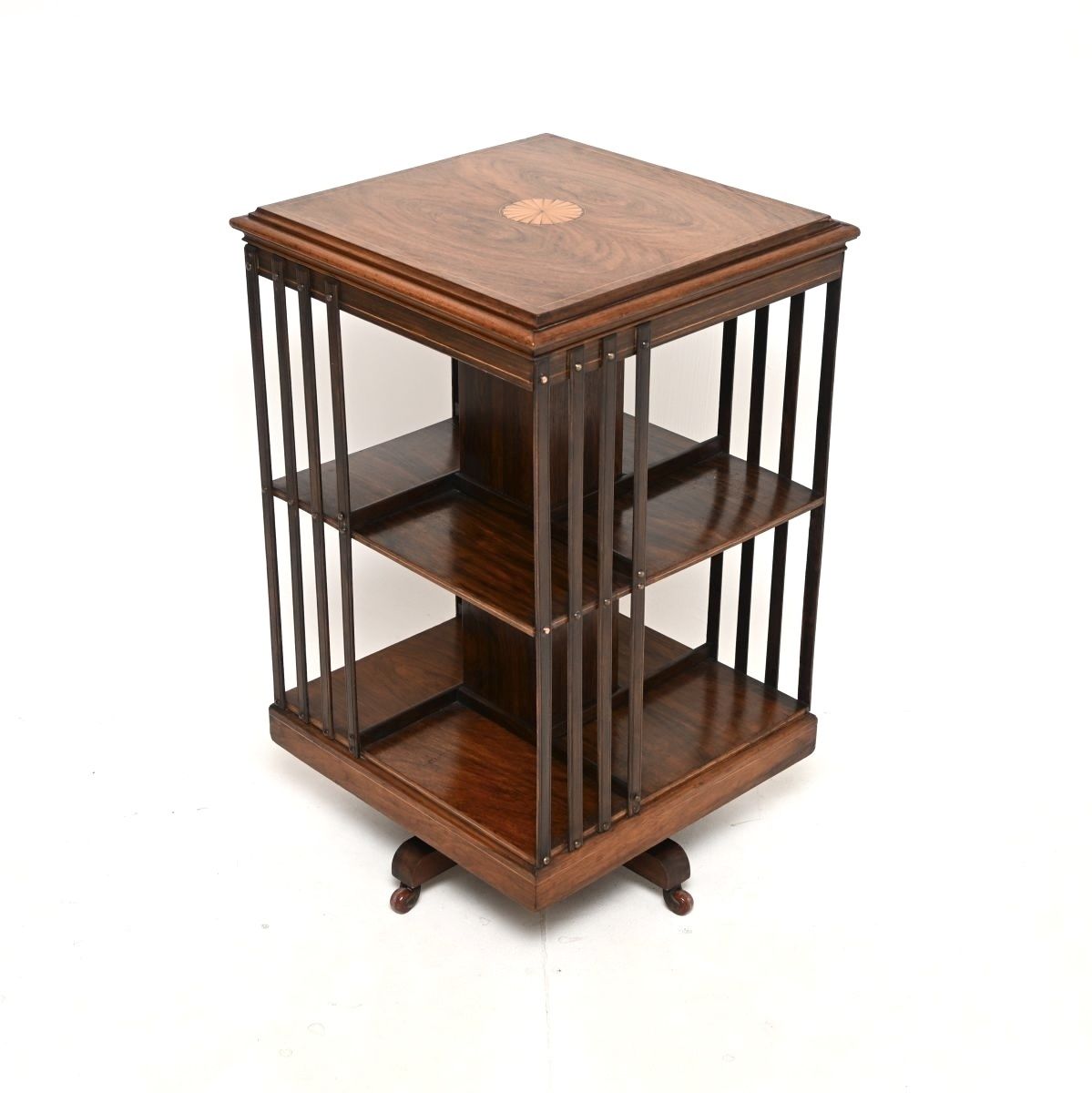 Antique Edwardian Inlaid Rosewood Revolving Bookcase photo for sale