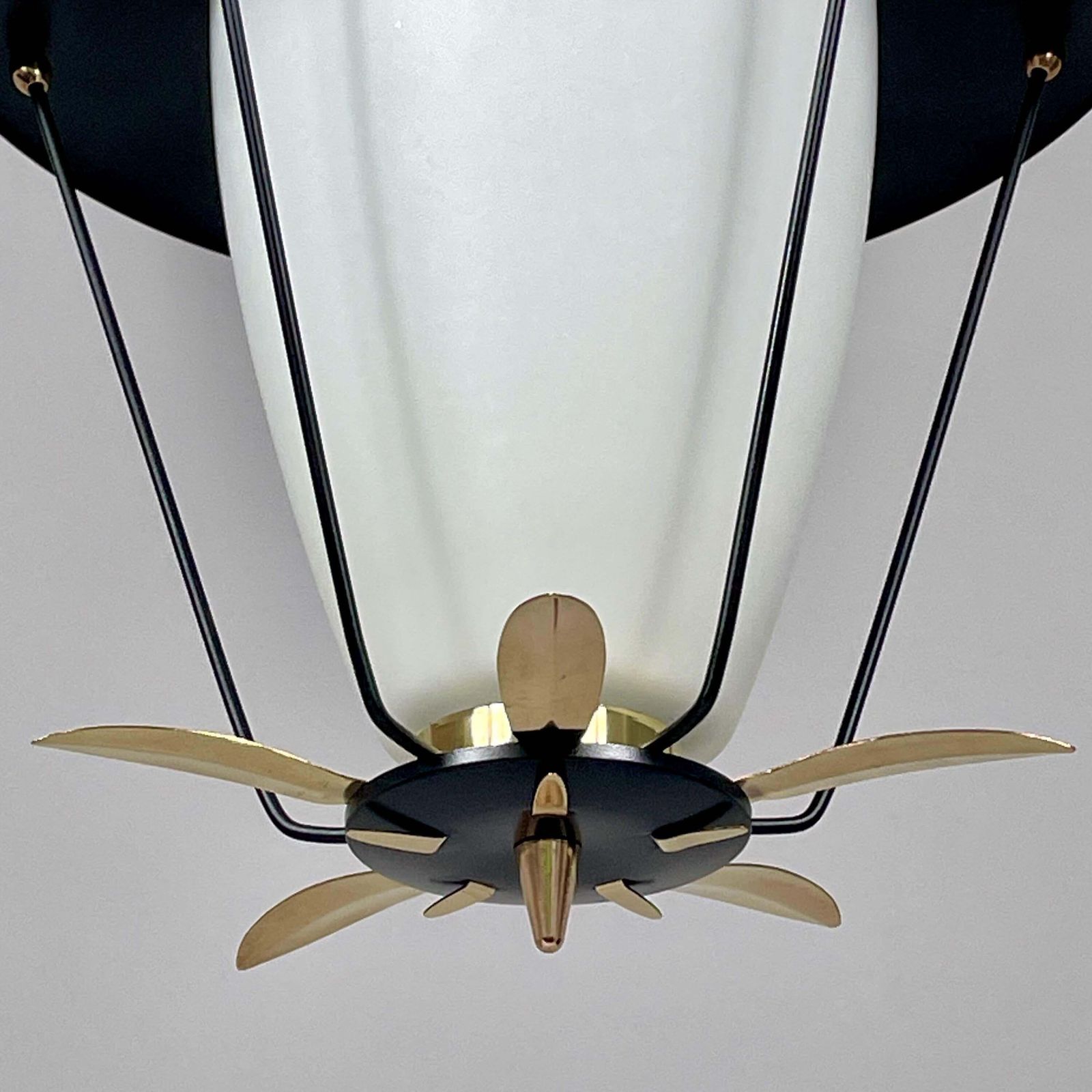 Black Metal And White Opaline Lantern With Brass Details, France 1950s photo Lighting