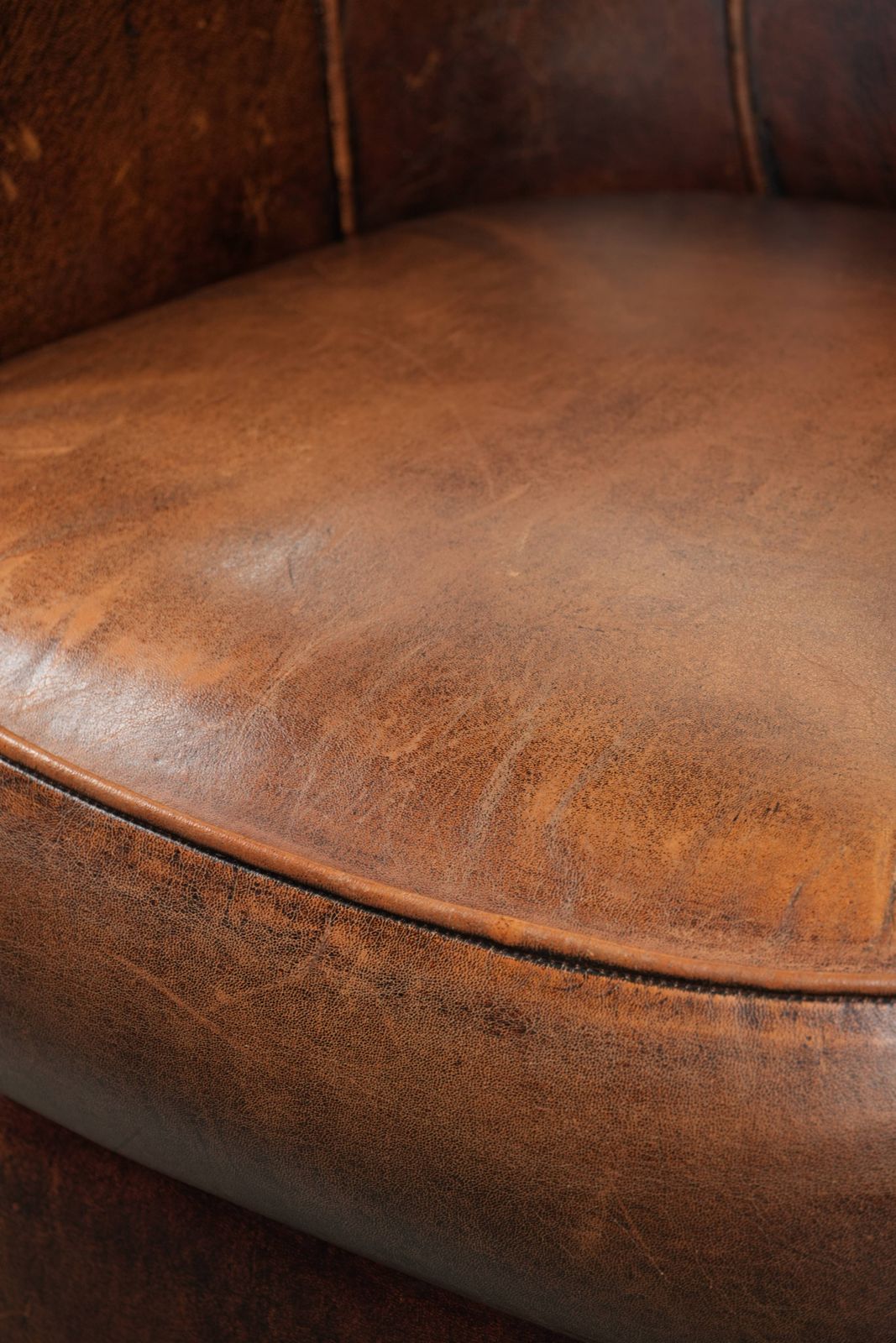 photo for sale Characterful And Comfortable Club Armchair Made Of Sheepskin With A Fixed Seat Cushion And Excellent Colors