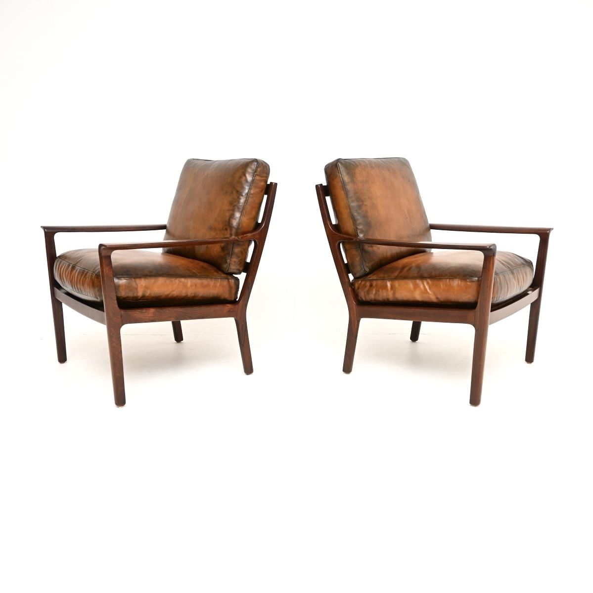 Pair Of Vintage Scandinavian Rosewood And Leather Armchairs By Frederik Kayser photo furniture