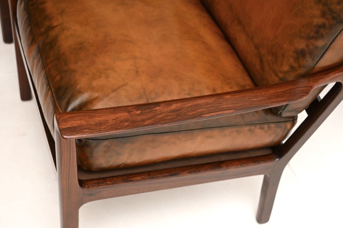 6435.0 Pair Of Vintage Scandinavian Rosewood And Leather Armchairs By Frederik Kayser photo