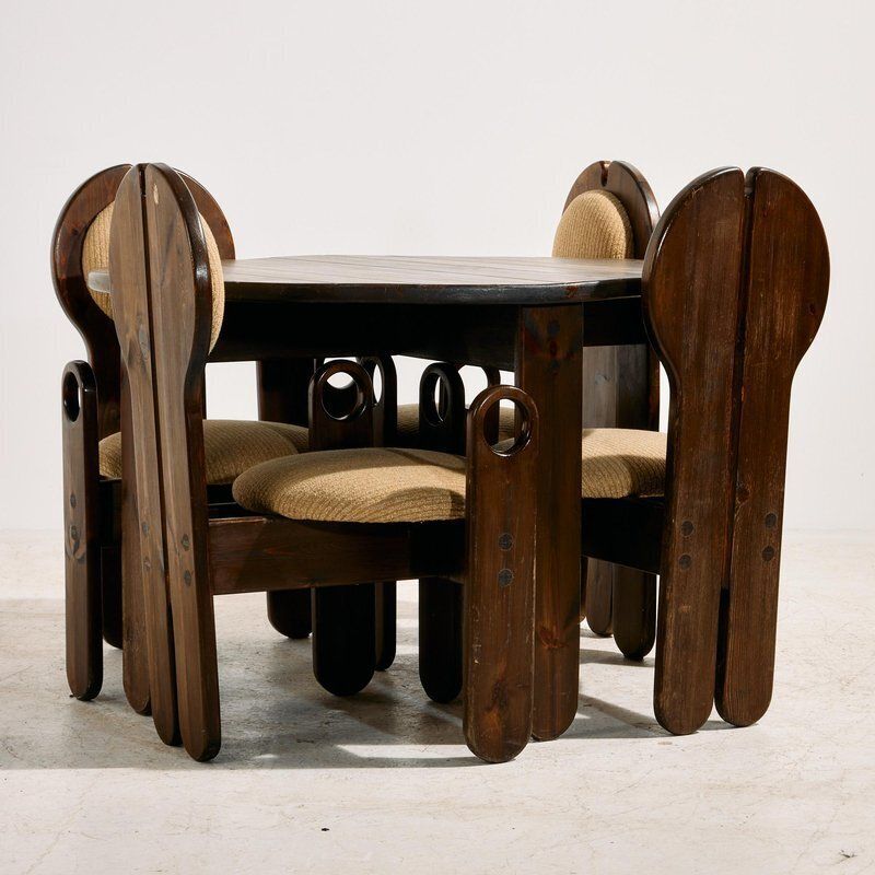 Hungarian Pine Dining Set By Mária Szedleczky, 1970s, Set Of 5